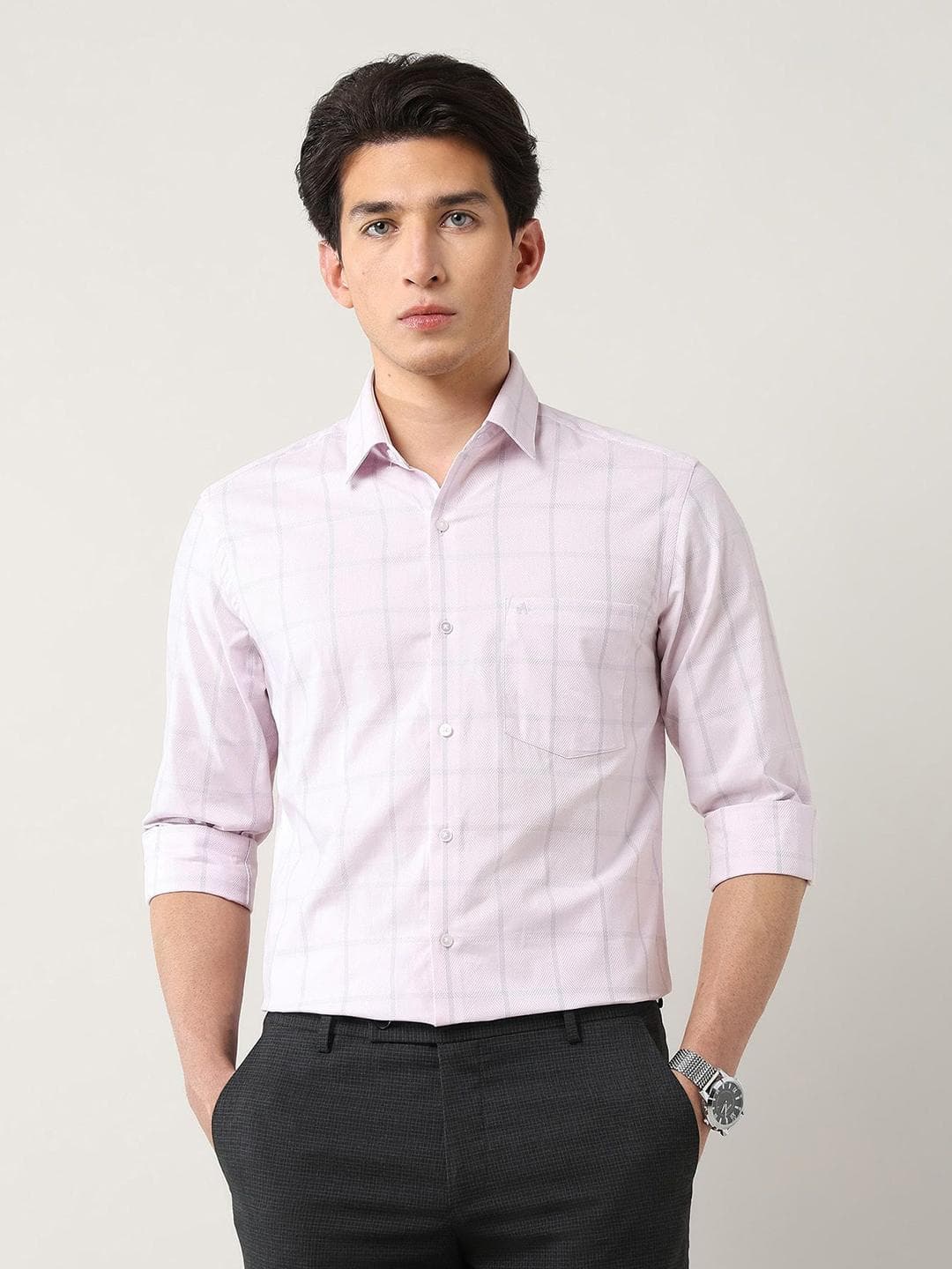 Arrow Manhattan Slim Fit Windowpane Checked Pure Cotton Formal Shirt