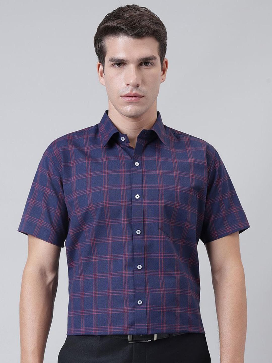 ACCOX Men Tartan Checked Spread Collar Cotton Formal Regular Fit Shirt