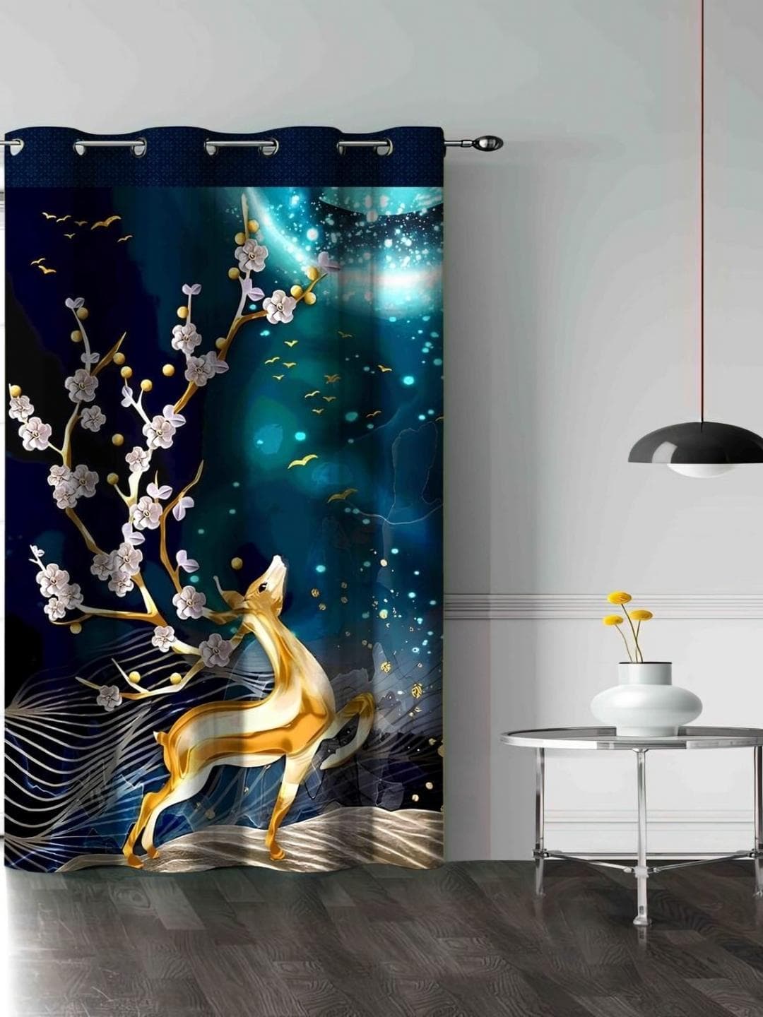Aura 3D Printed Deer Art Polyester Curtain 7 Feet door