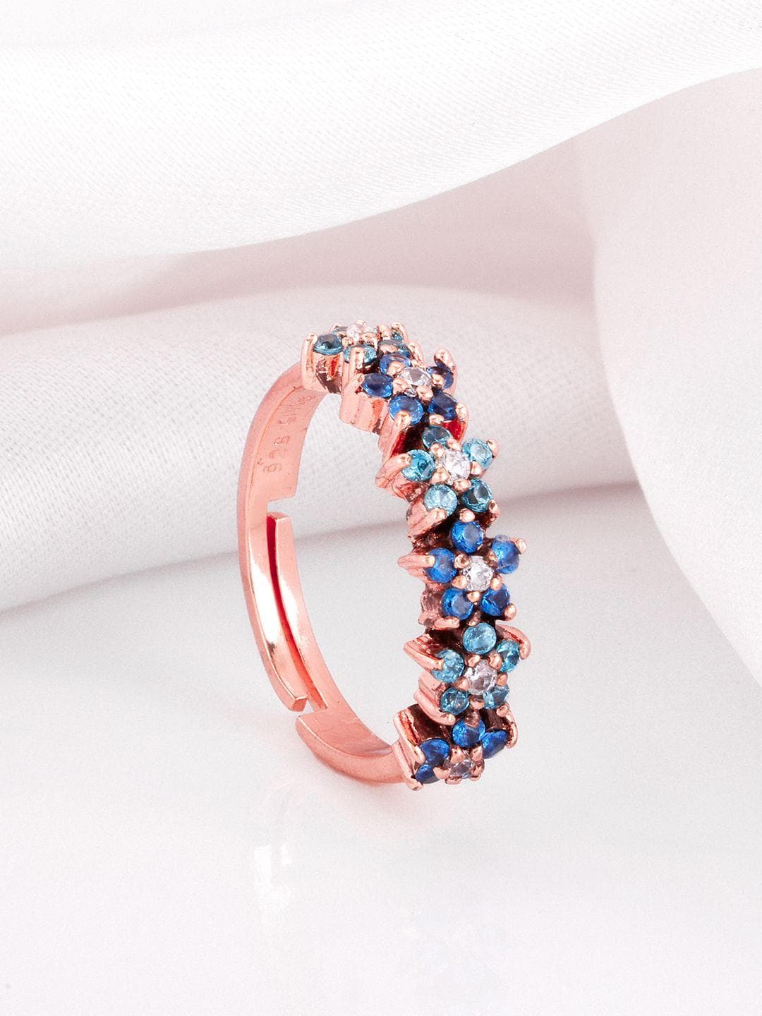 GIVA 925 Sterling Silver Rose Gold Plated Stones Studded Glinting Crown Ring