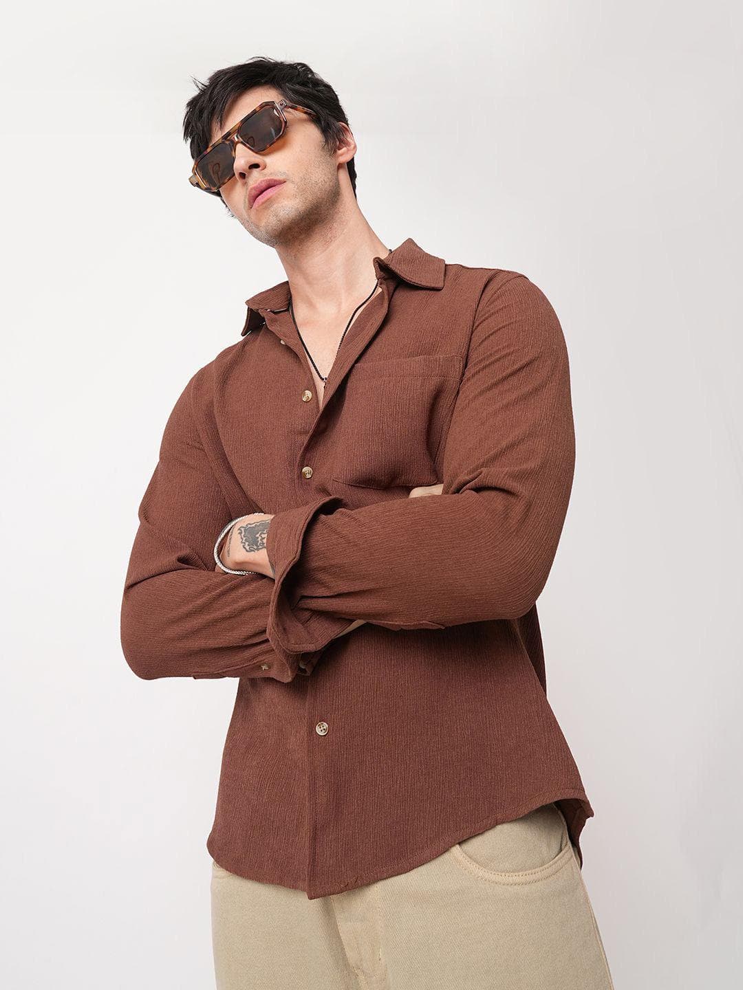 VASTRADO Men Classic Fit Spread Collar Solid Cotton Casual Shirt