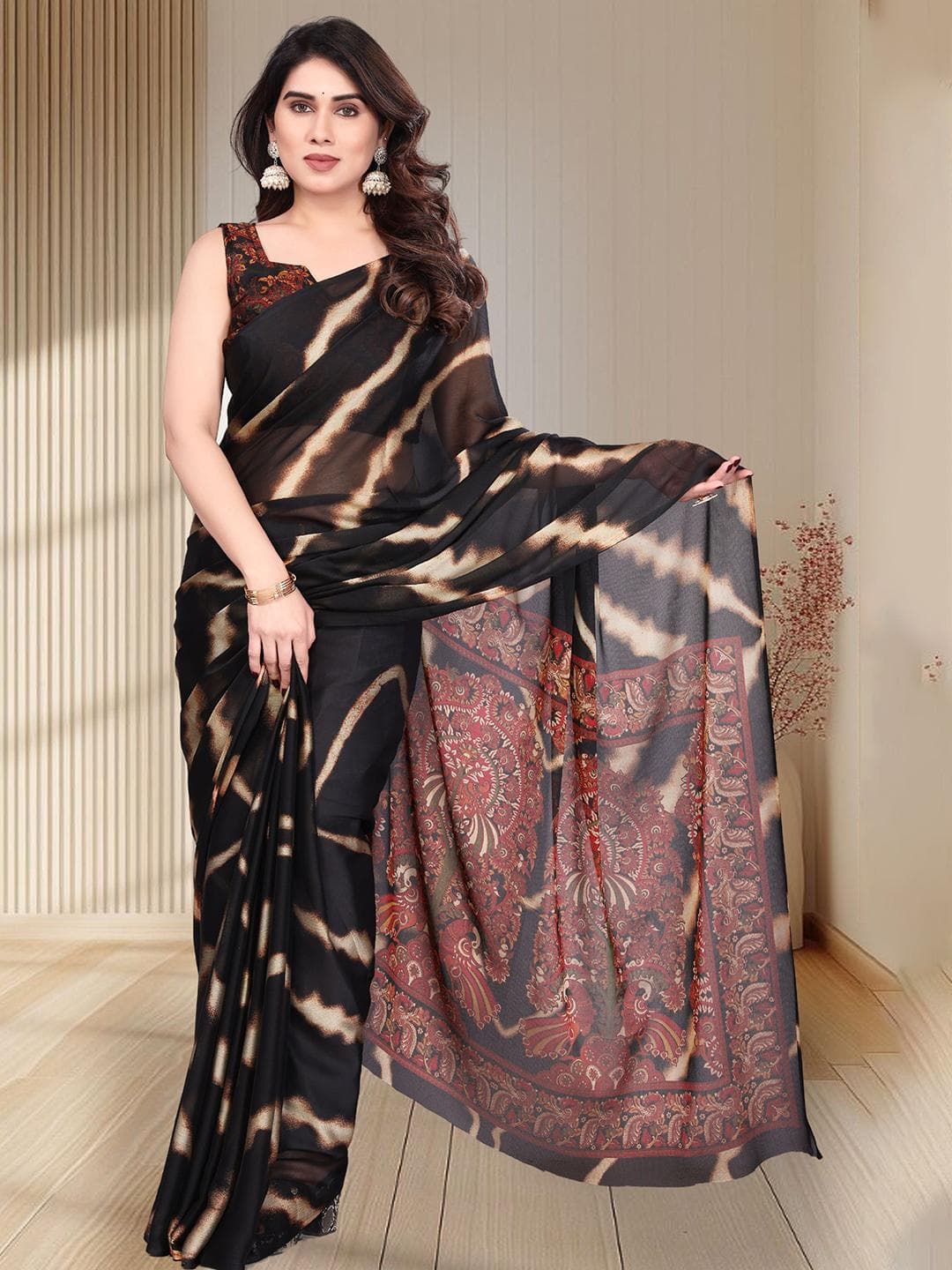 MAGNEITTA Striped Pure Chiffon Saree