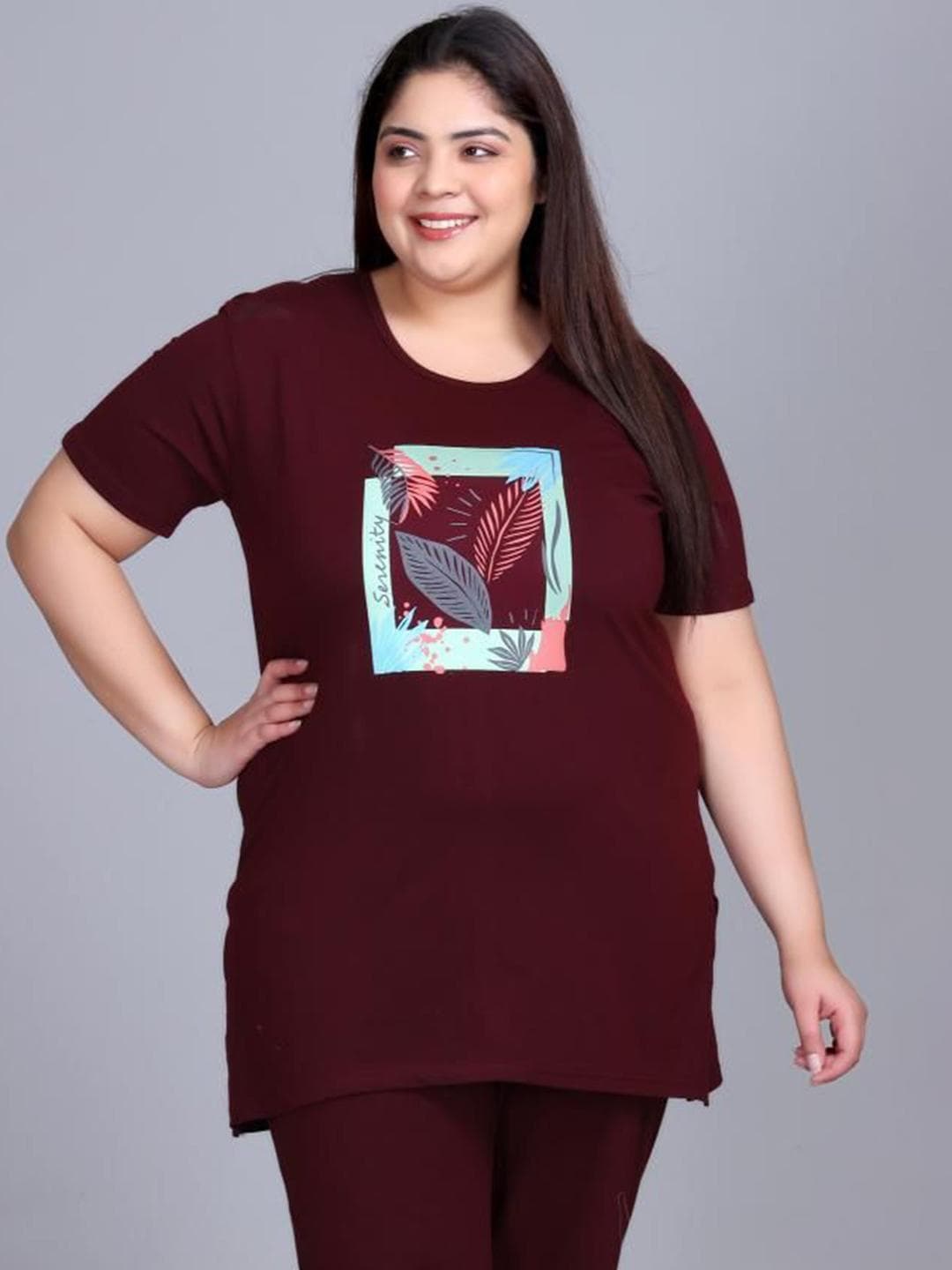 IN Love Plus Size Graphic Printed Round Neck Short Sleeves Longline Cotton T-Shirt