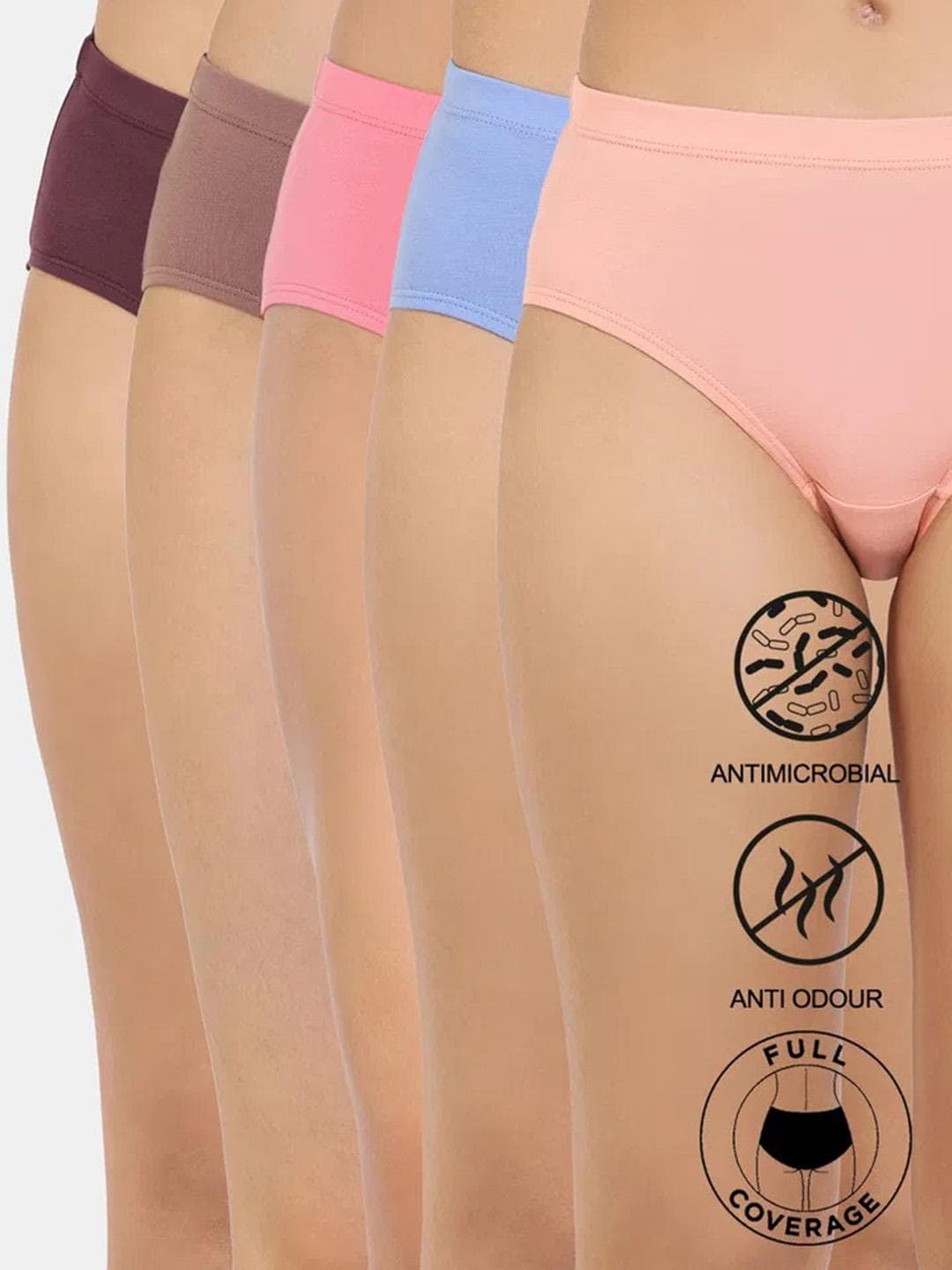Zivame Women Pack Of 5 Anti Microbial Hipster Briefs