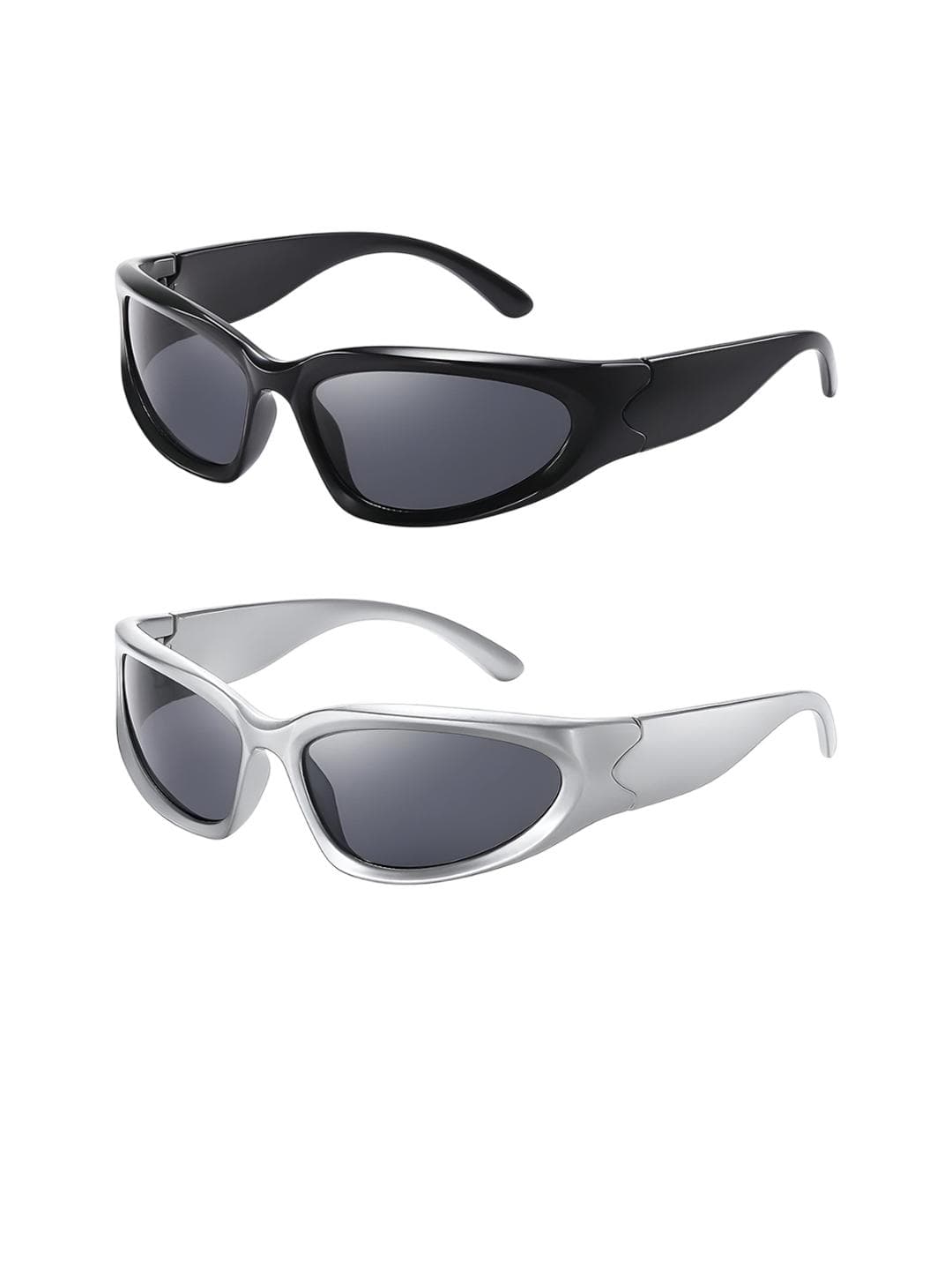 Buy FUNGLASSES Unisex Pack Of 2 Wrap Around Shape Sunglasses SOLJAR BLACK & SILVER BLACK COMBO - - Accessories for Unisex