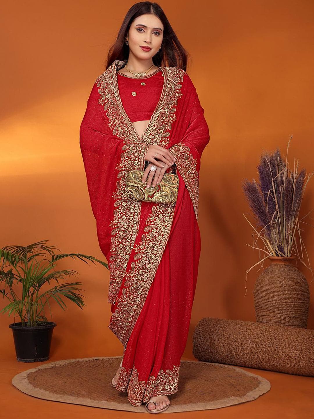 FABMORA Embellished Embroidered Saree