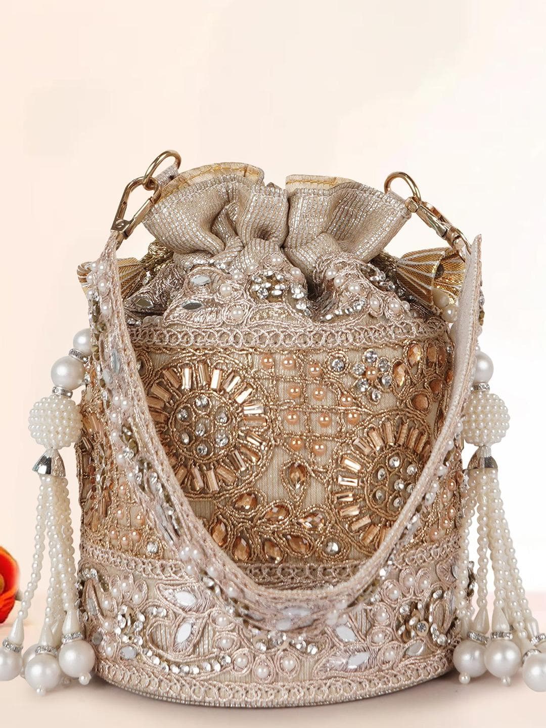 JAYPORE Embellished Tasselled Potli Clutch