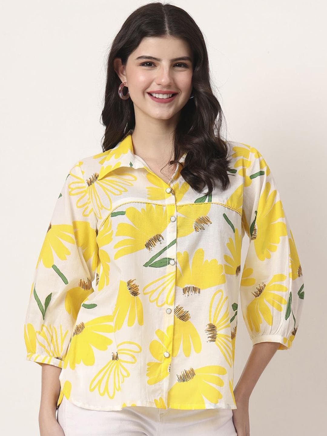 Yufta Floral Print Puff Sleeve Cotton Top