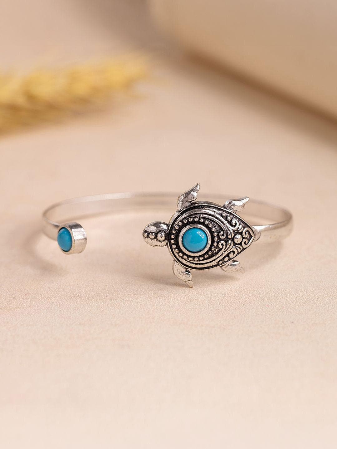 Boho Tribe Turtle Turquoise Oxidised Cuff Bangle