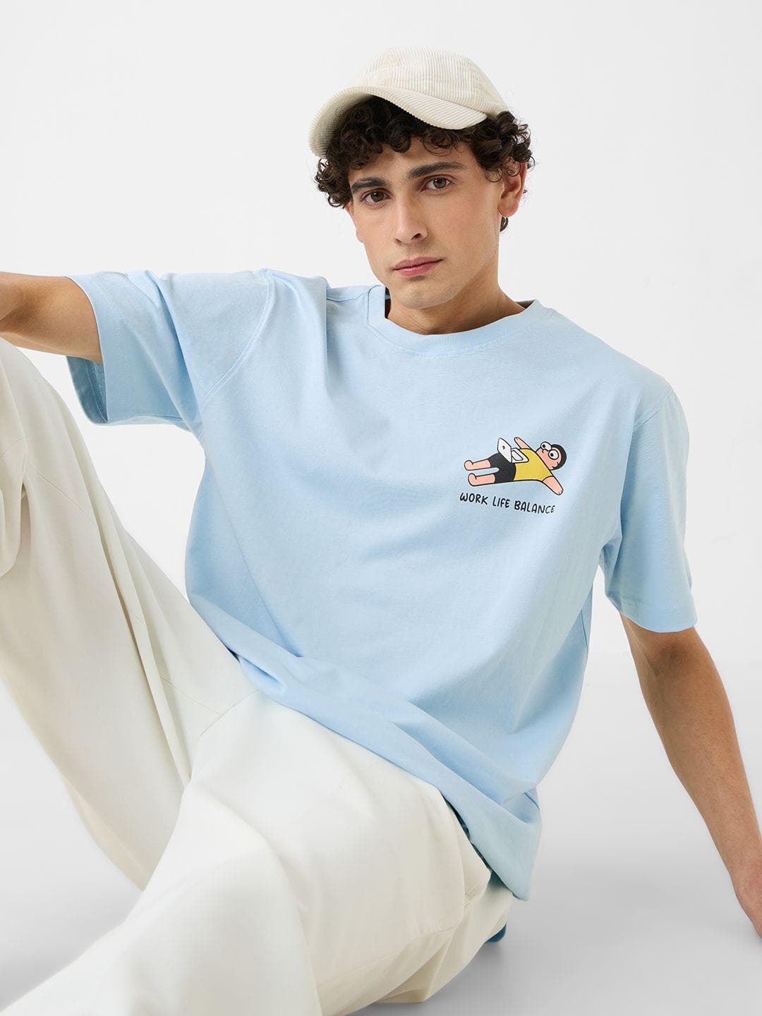 The Souled Store Men Relaxed Fit Printed Blue T-Shirts