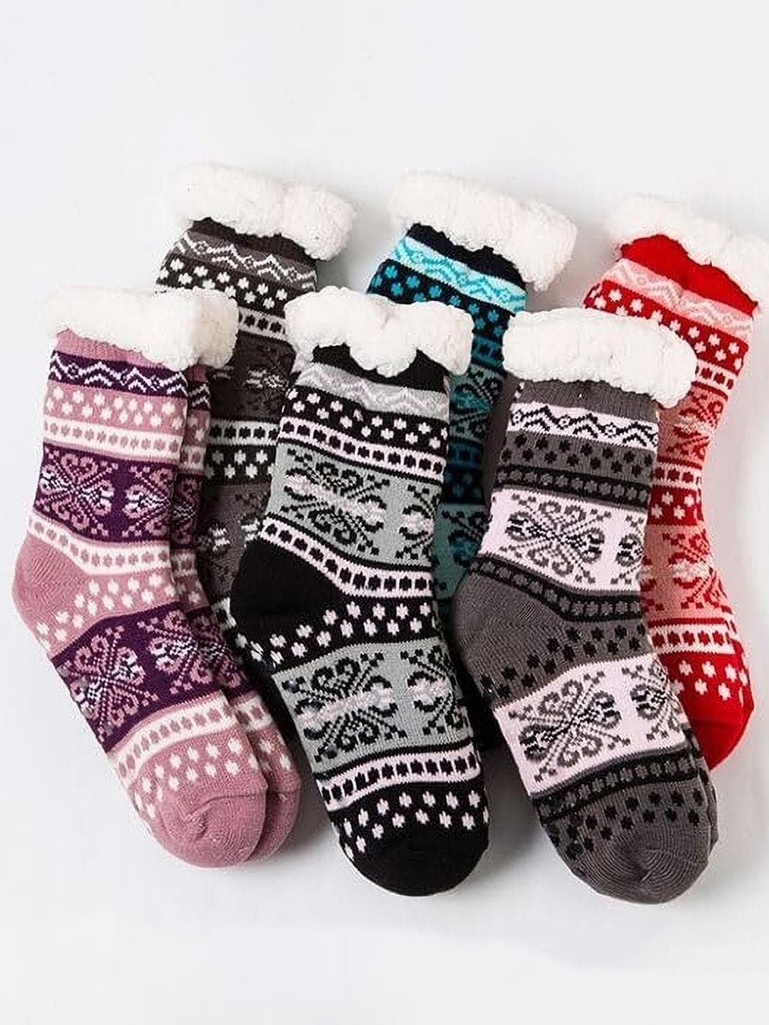 Buy POLLOLOCO Women Pack Of 2 Winter Fluffy Fleece Soft Fur Lining Knit Warm Socks - - Accessories for Women