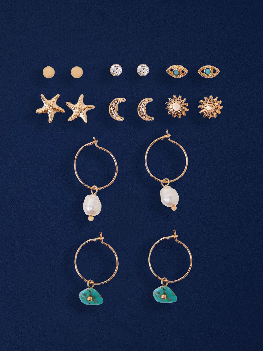Buy Accessorize Pack Of 8 Pearls Beaded Star Shaped Studs - - Accessories for Women