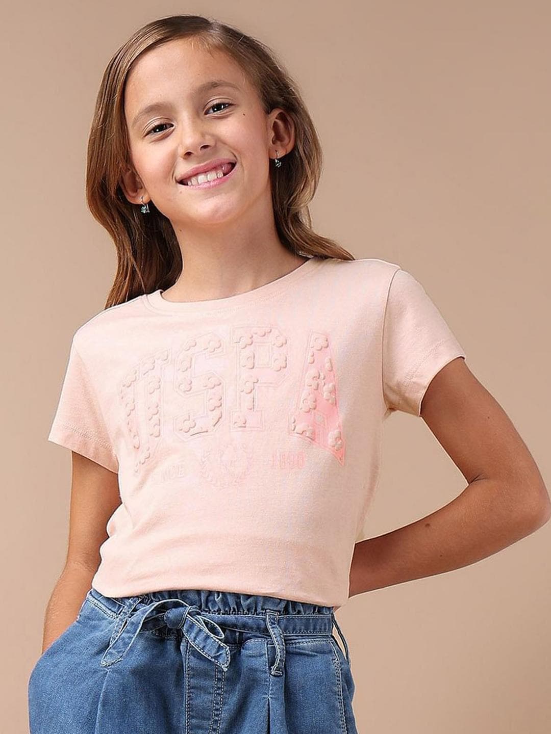 U.S. Polo Assn. Kids Girls Puff Print Relaxed Fit T-Shirt