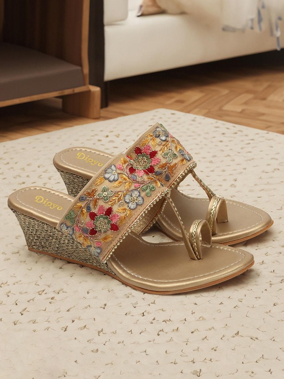 DIPYO Women Embellished Party Wedge Sandals
