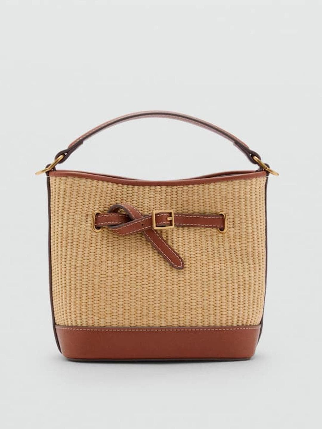 MANGO Basket Weave Textured Bucket Sling Bag