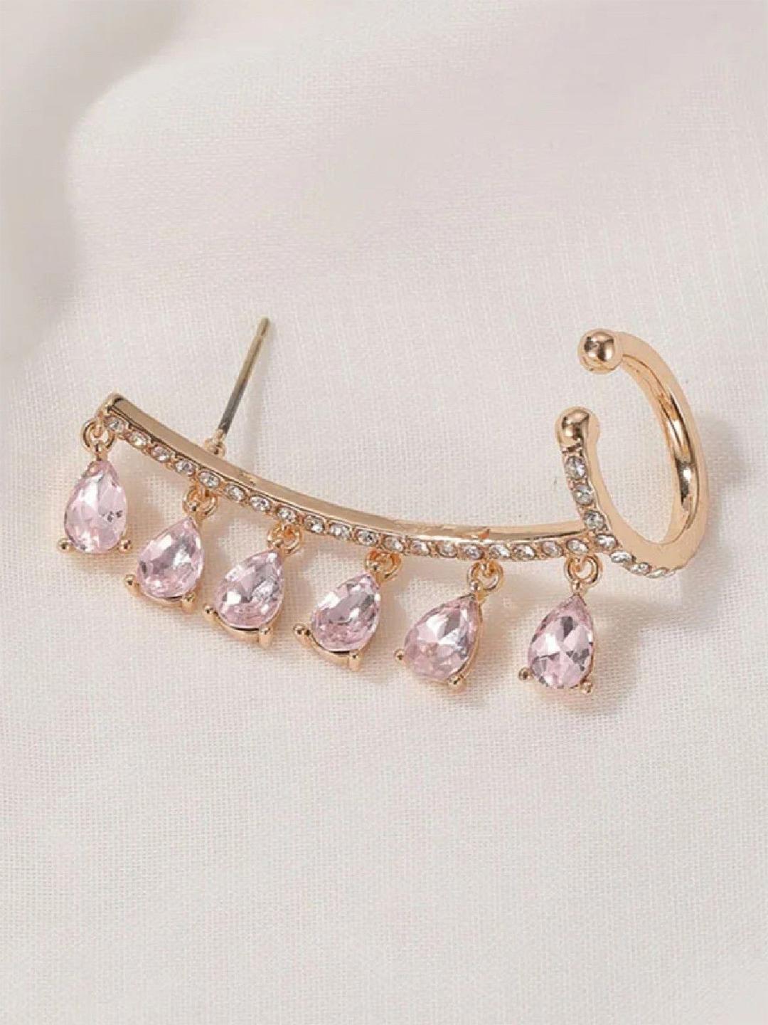 Buy ISHKAARA Gold Plated Contemporary Silver Crystal Drop Ear Cuff Earrings - - Accessories for Women