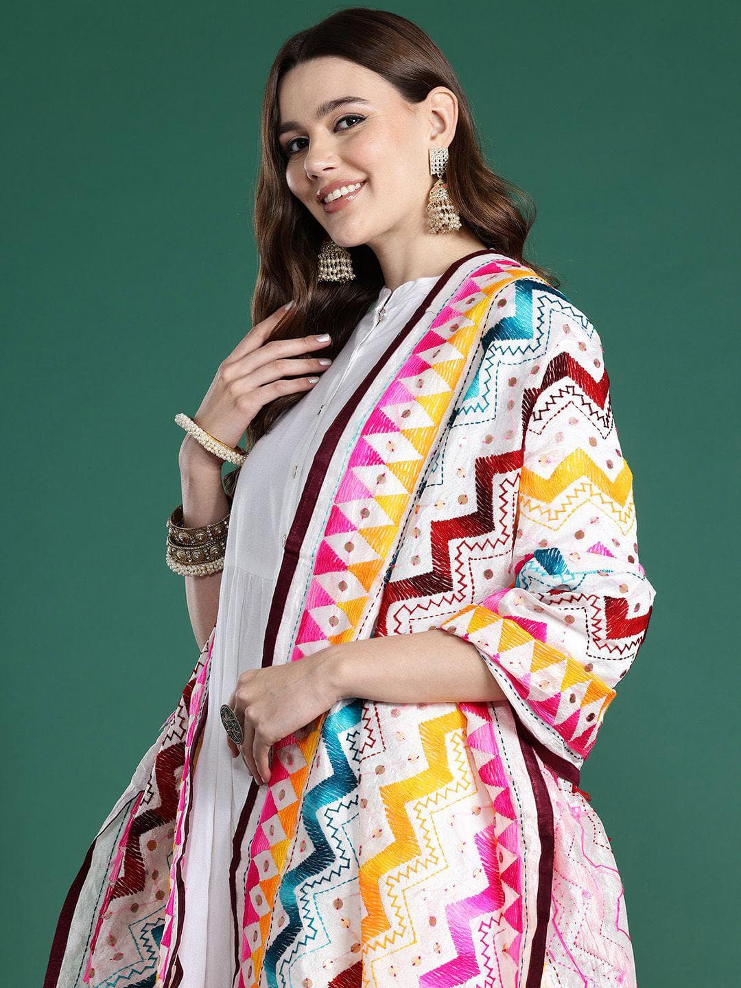 Sangria Embroidered Dupatta With Tassel Border