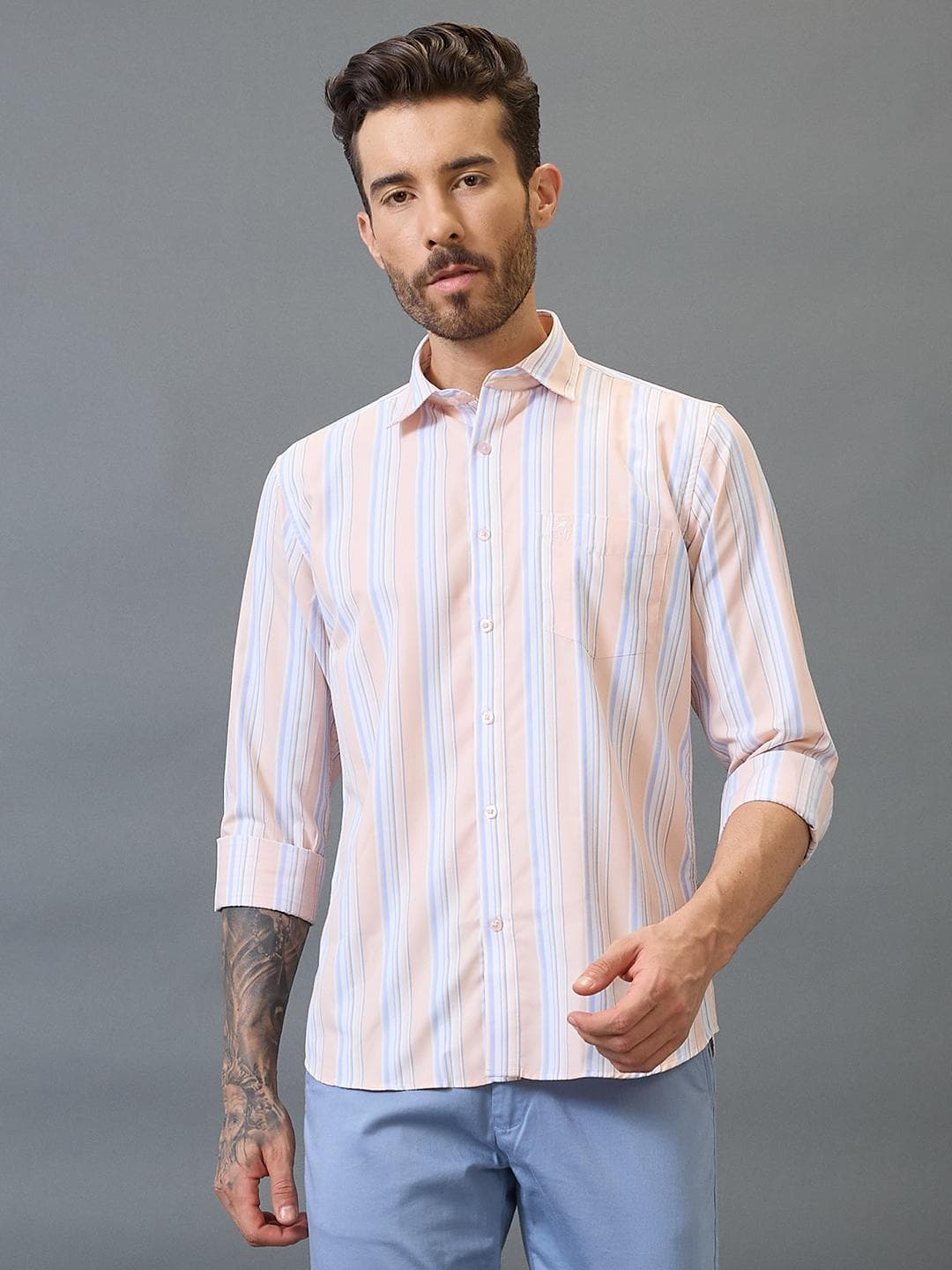 GIORDANO Men Slim Fit Striped Casual Shirt