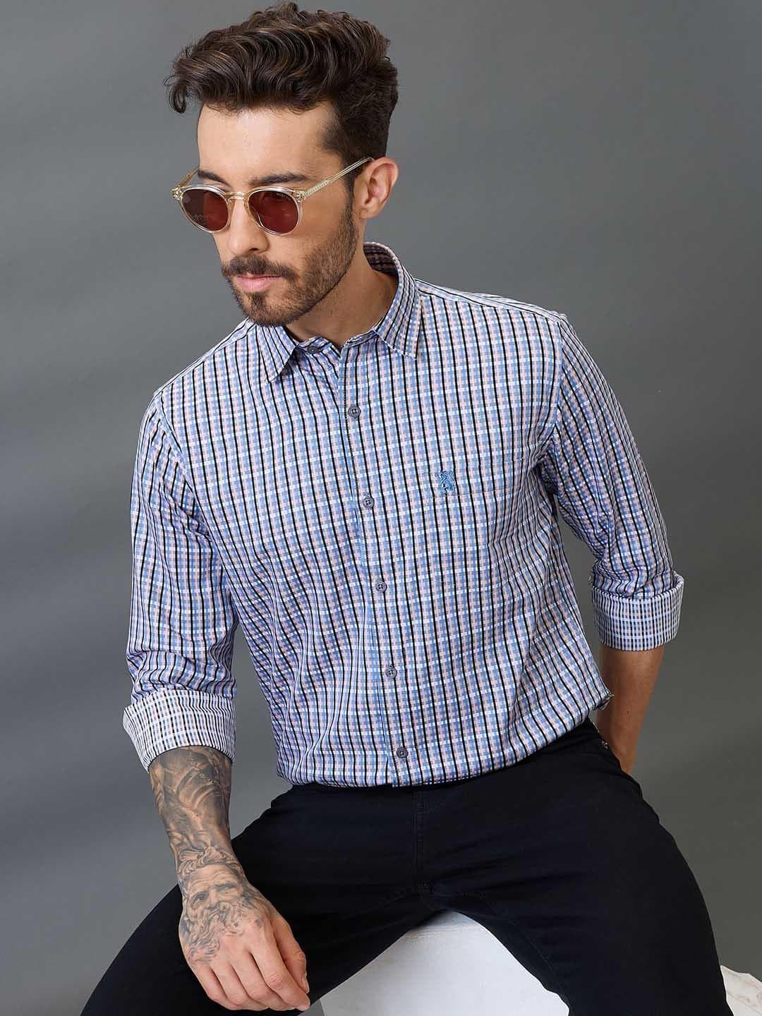 GIORDANO Men Slim Fit Micro Checks Checked Casual Shirt