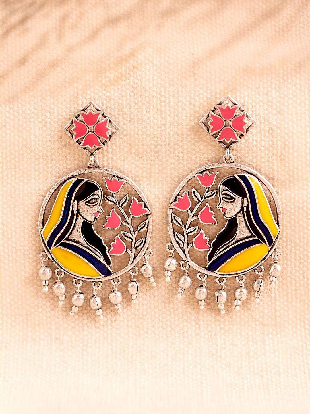 Buy Madhubani Gulnaar Grace Oxidised Enamel Earrings - - Accessories for Women