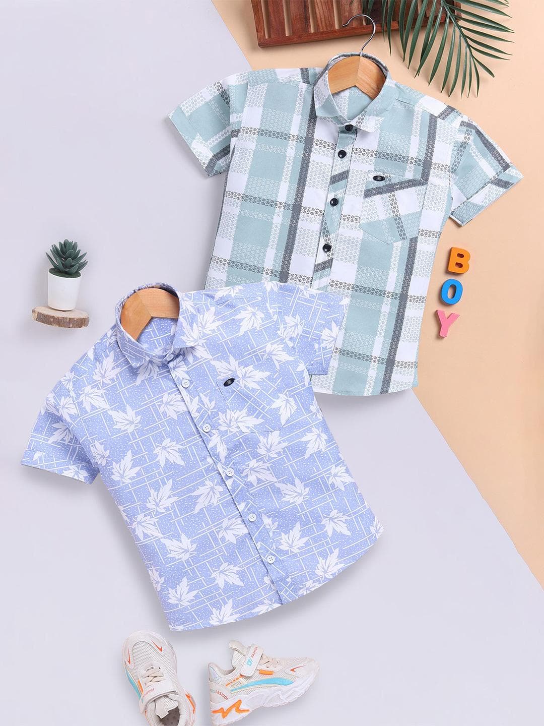 Toonyport Boys Pack Of 2 Checked Printed Cotton Casual Shirt