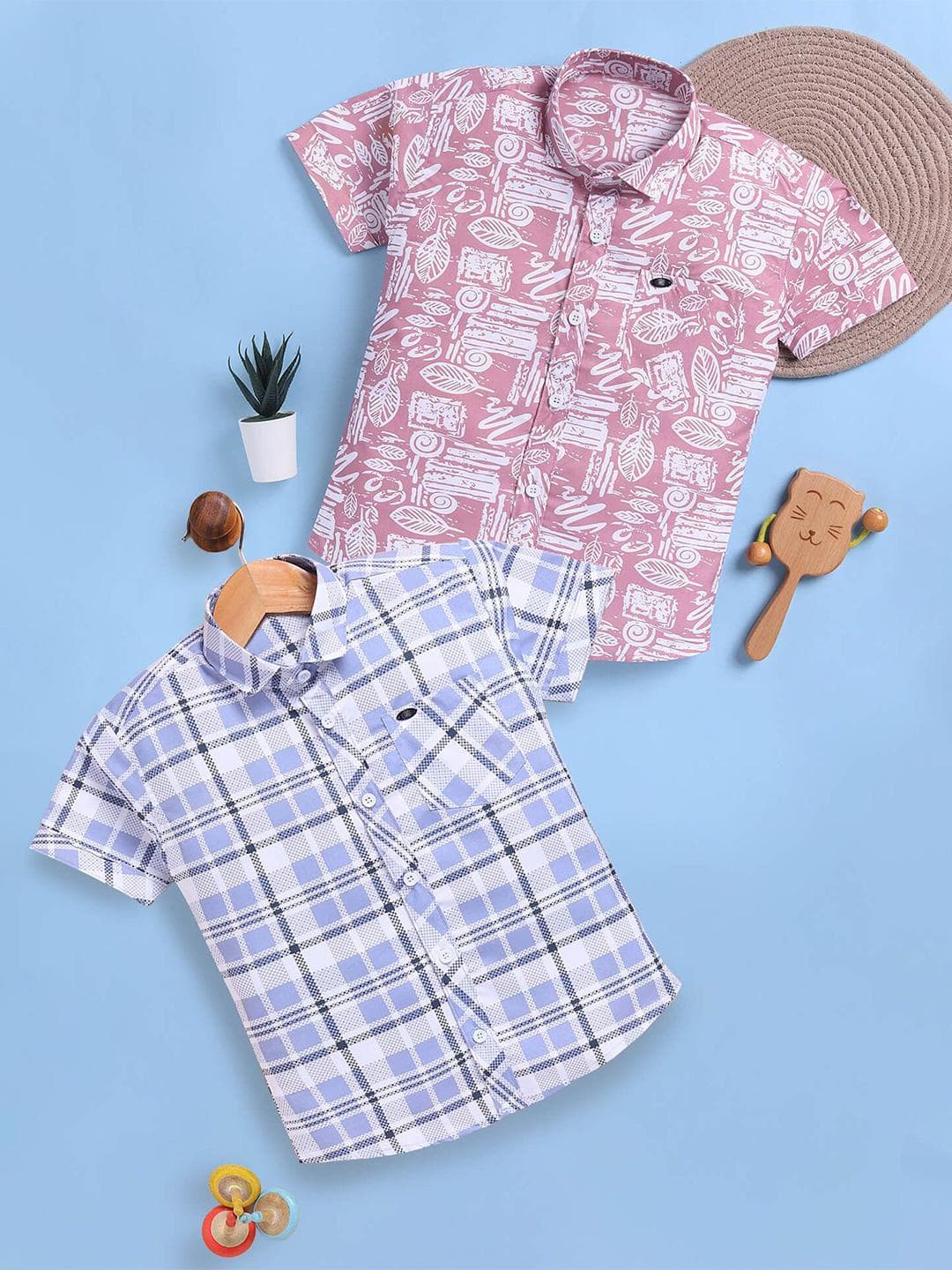 Toonyport Boys Pack Of 2 Conversational Printed Cotton Casual Shirt