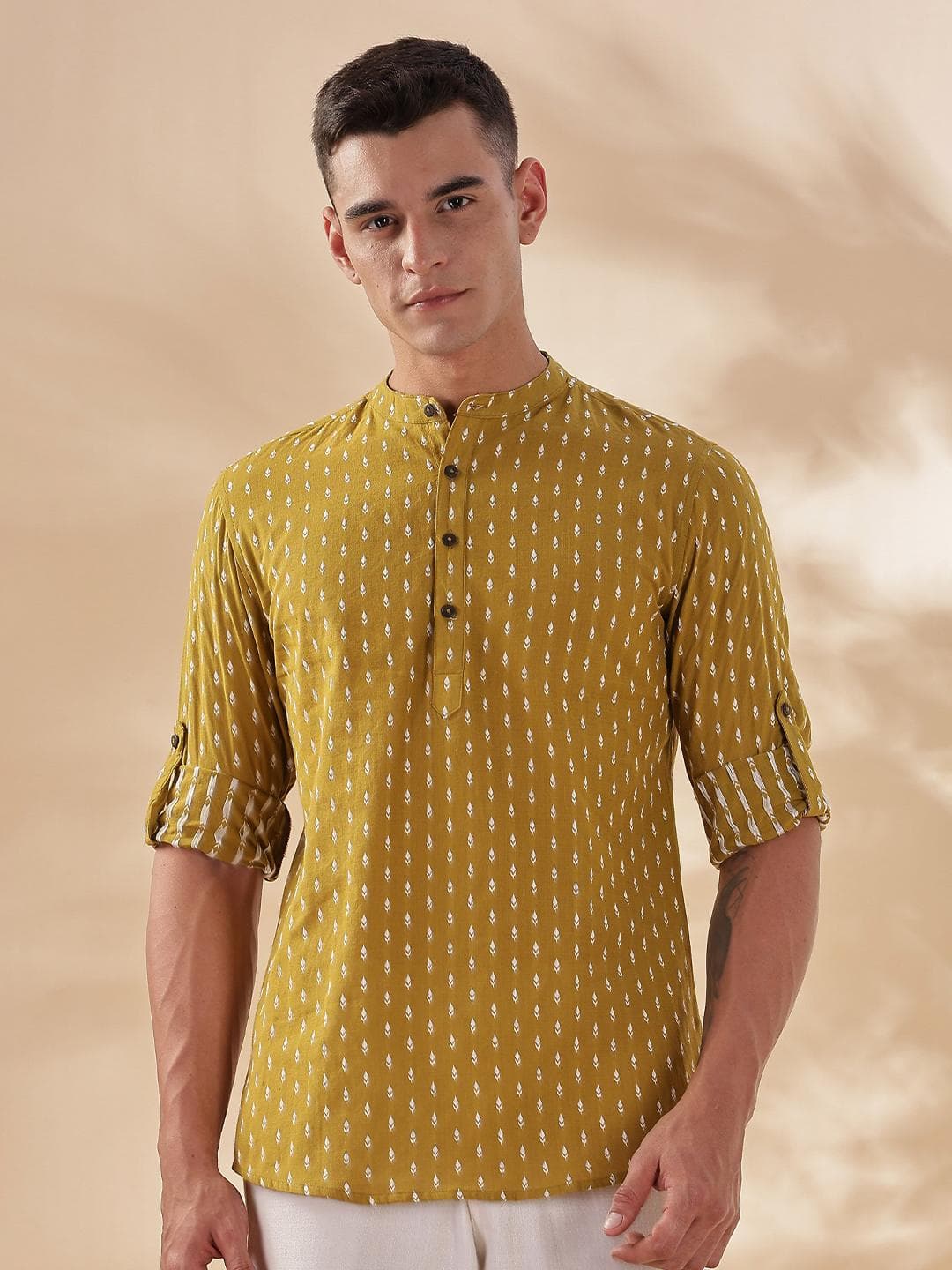 Anouk Floral Printed Band Collar Cotton Kurta
