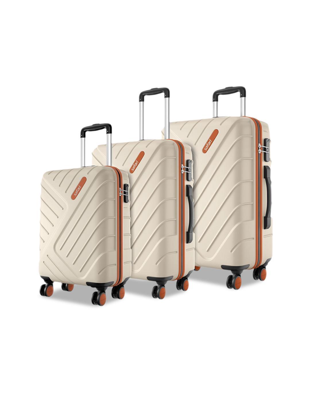 Buy Safari Accent Vanilla Set Of 3 Hard 8 Wheel Cabin Medium & Large Trolley Bag Suitcase - - Accessories for Unisex