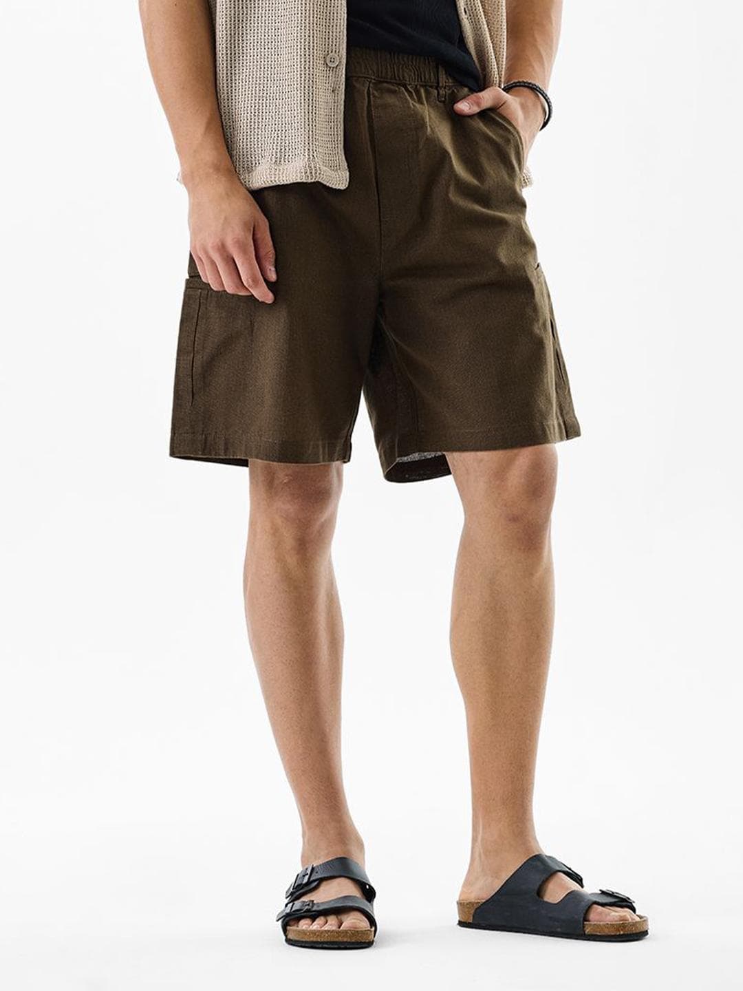 Snitch Men Brown Mid-Rise Regular Fit Shorts