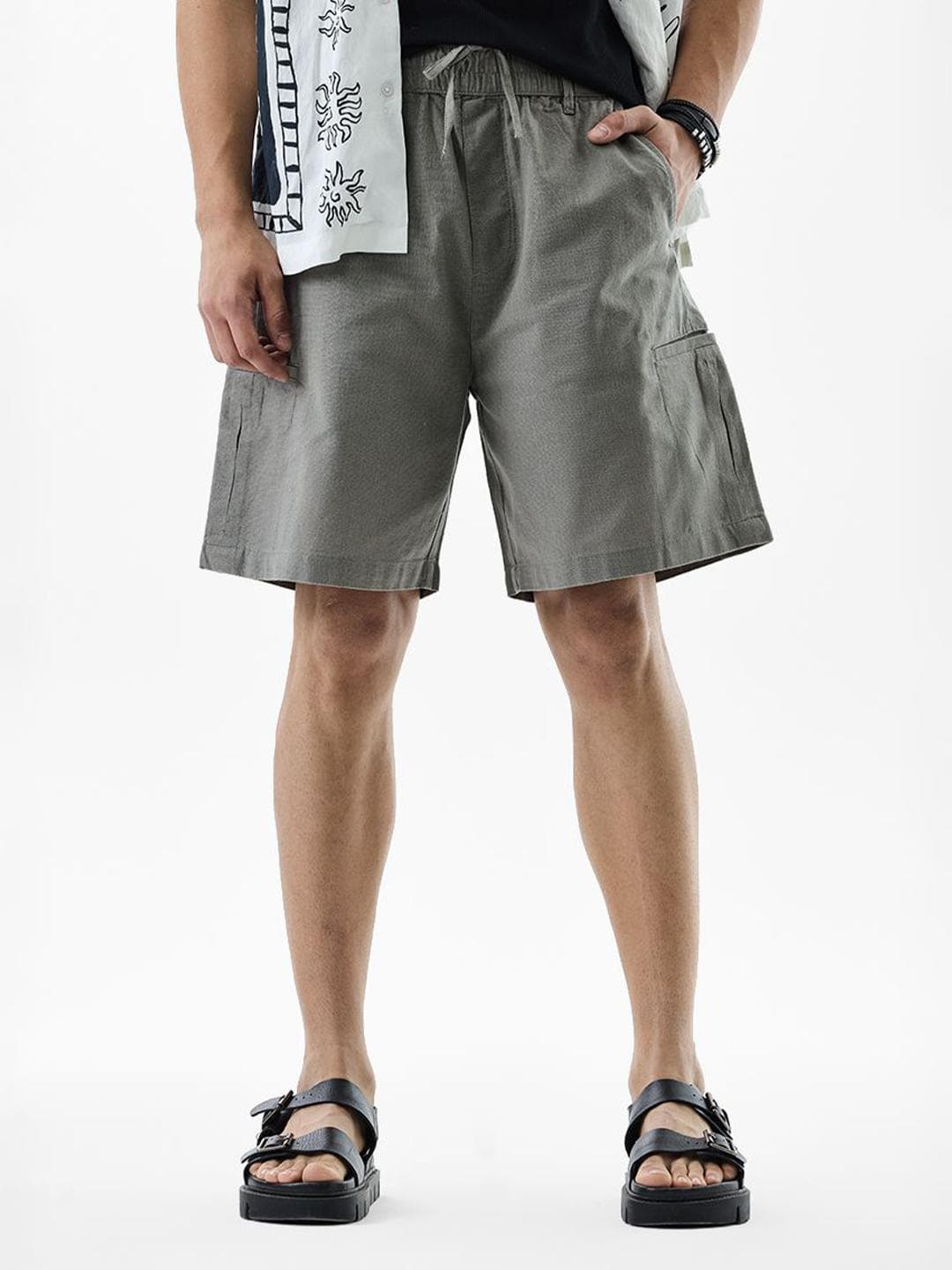 Snitch Men Grey Mid-Rise Regular Fit Shorts