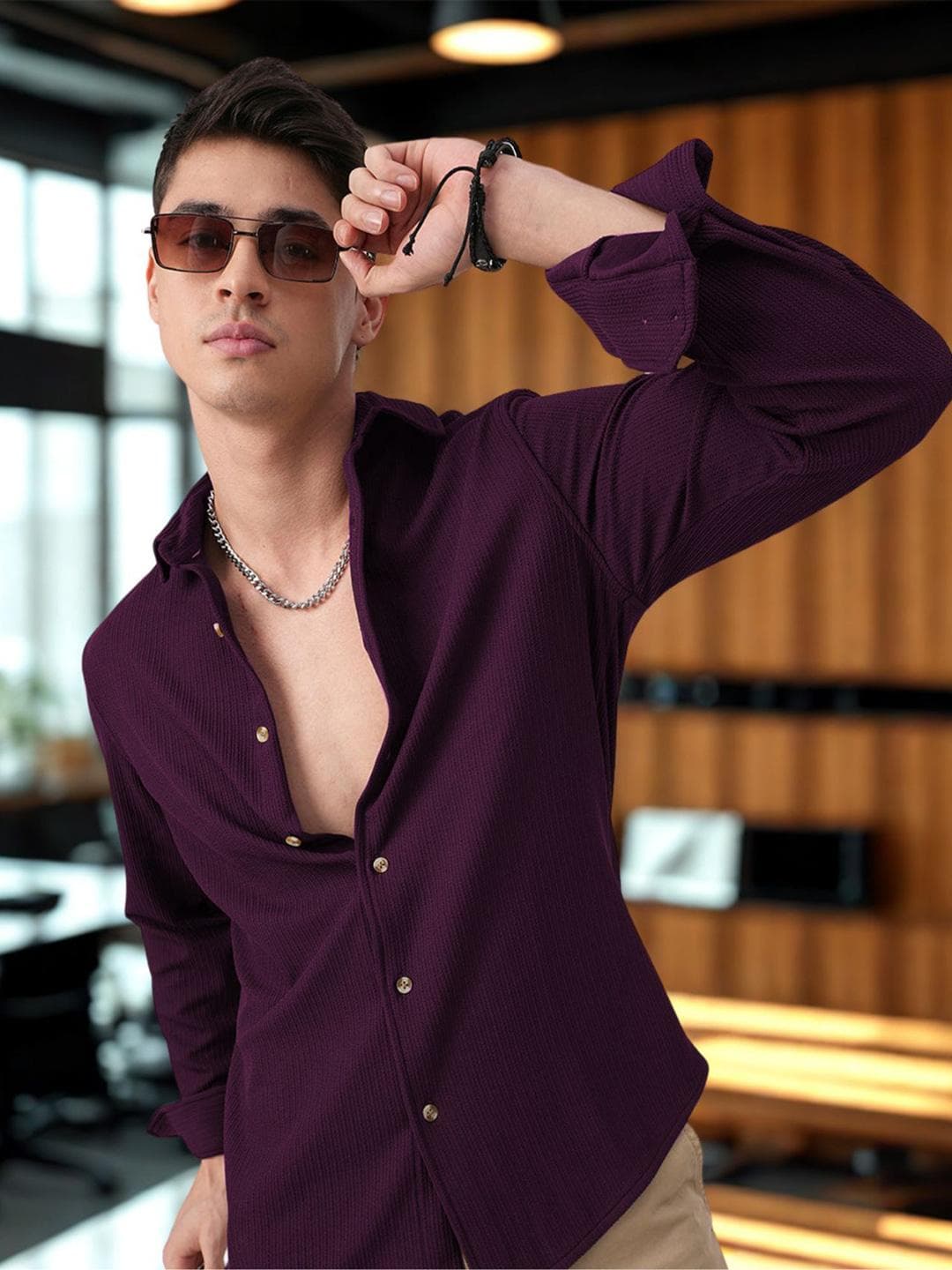 INDICLUB Spread Collar Long Sleeves Shirt