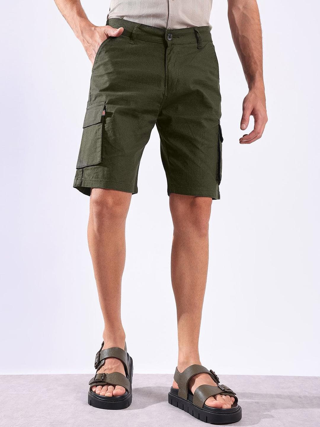Hence Men Regular Fit Linen Cargo Shorts