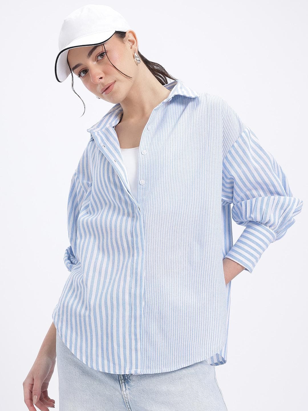 glitchez Striped Drop-Shoulder Relaxed Shirt