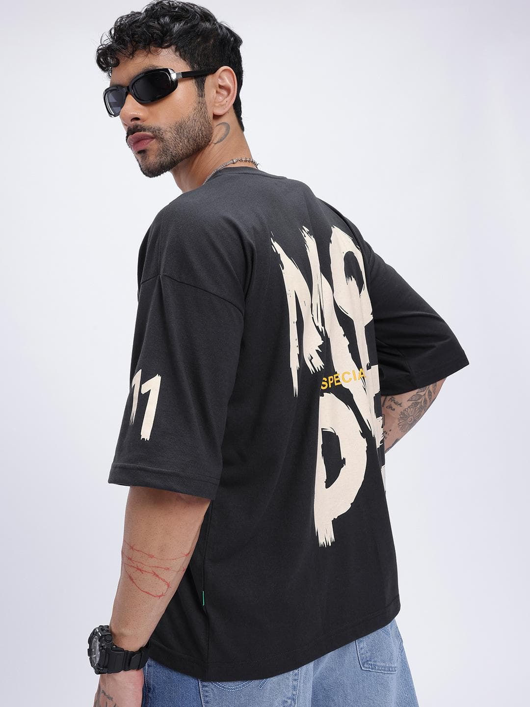 glitchez Typography Oversize Drop-Shoulder T-shirt
