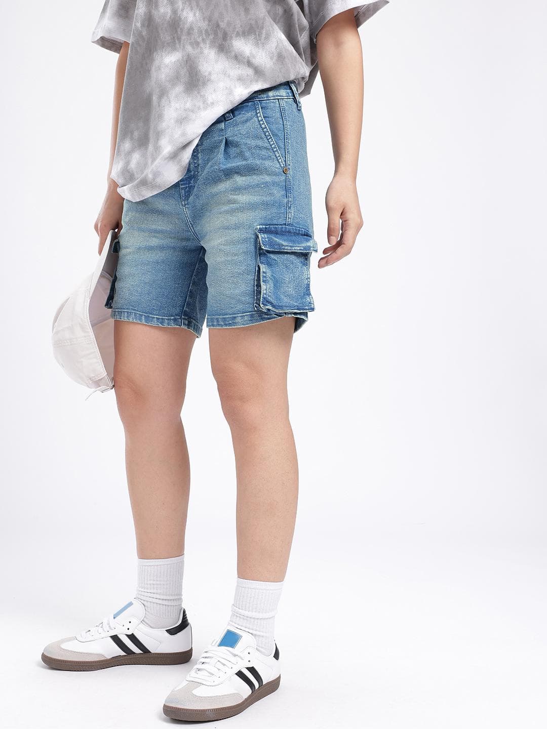 glitchez Women Multi Pocket Cargo Style Denim Shorts