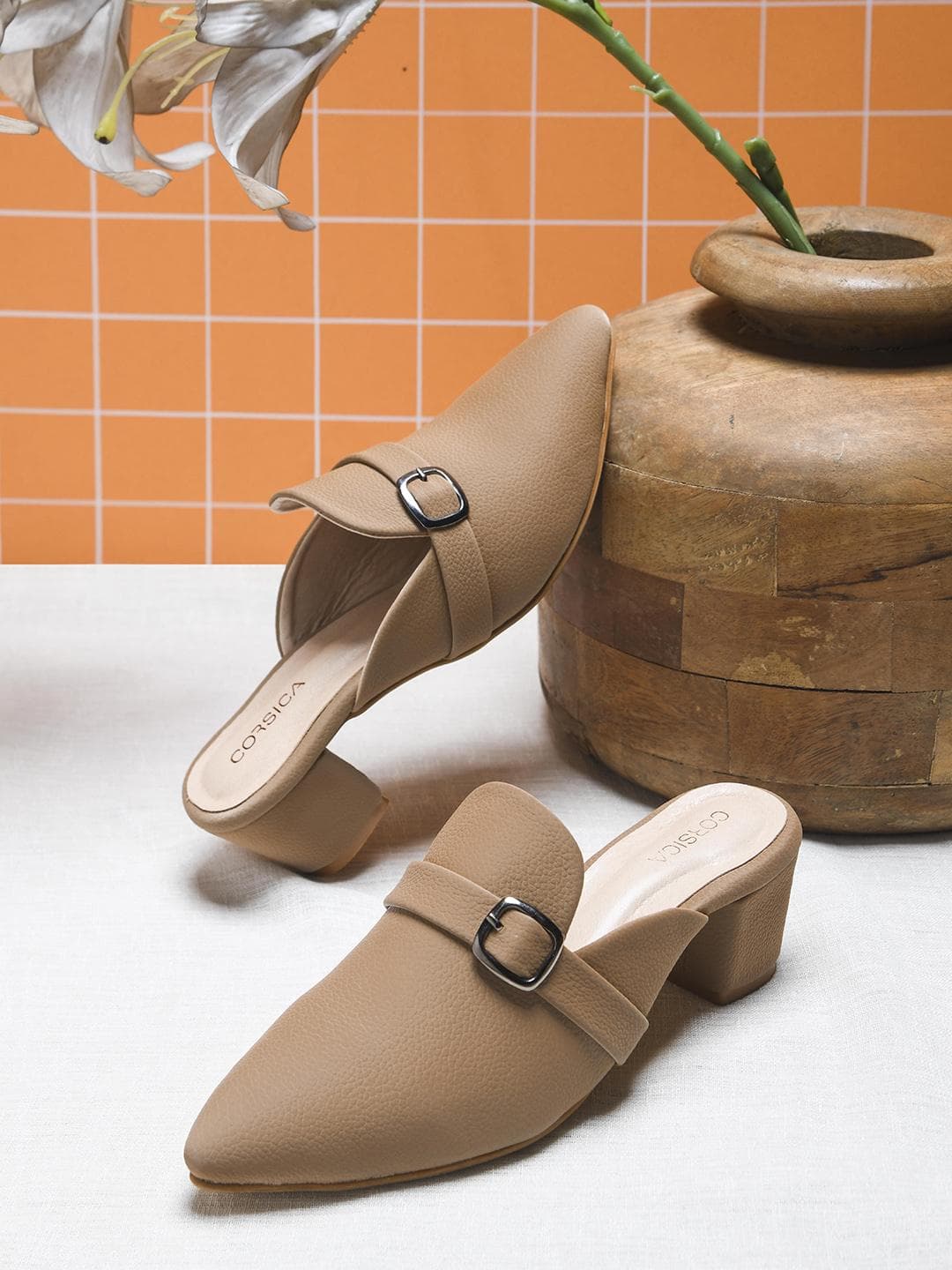 CORSICA Women Pointed Toe Block Mules with Buckles