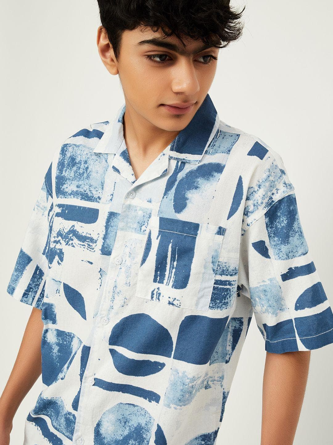 max Boys Printed Spread Collar Long Sleeves Casual Shirt