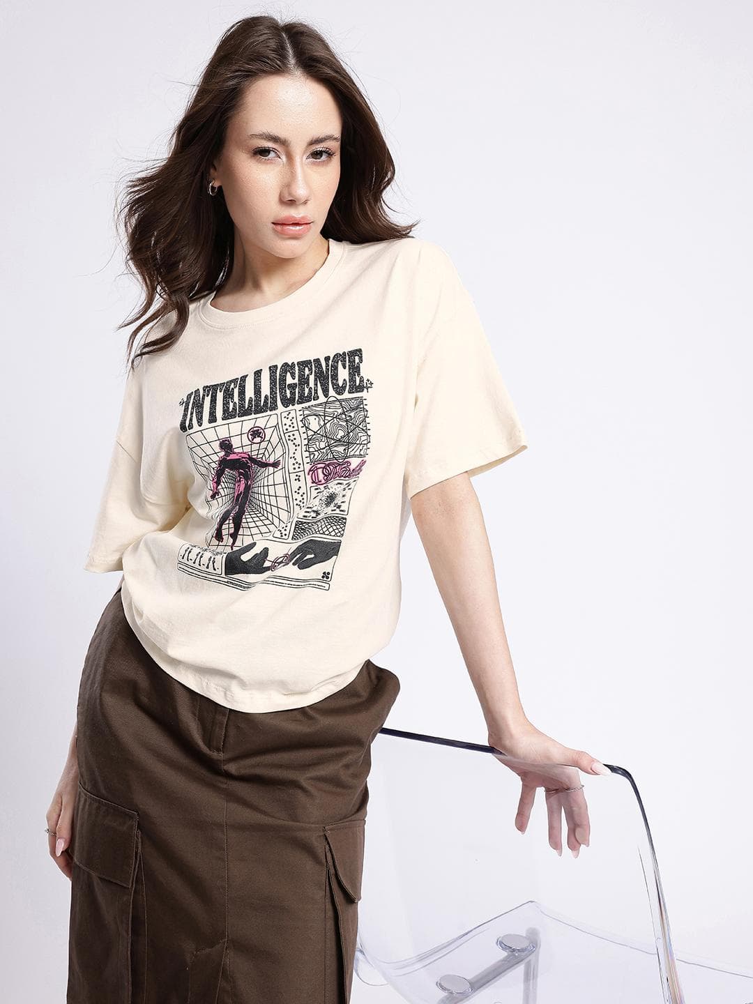 glitchez Graphic Printed Oversized T-shirt