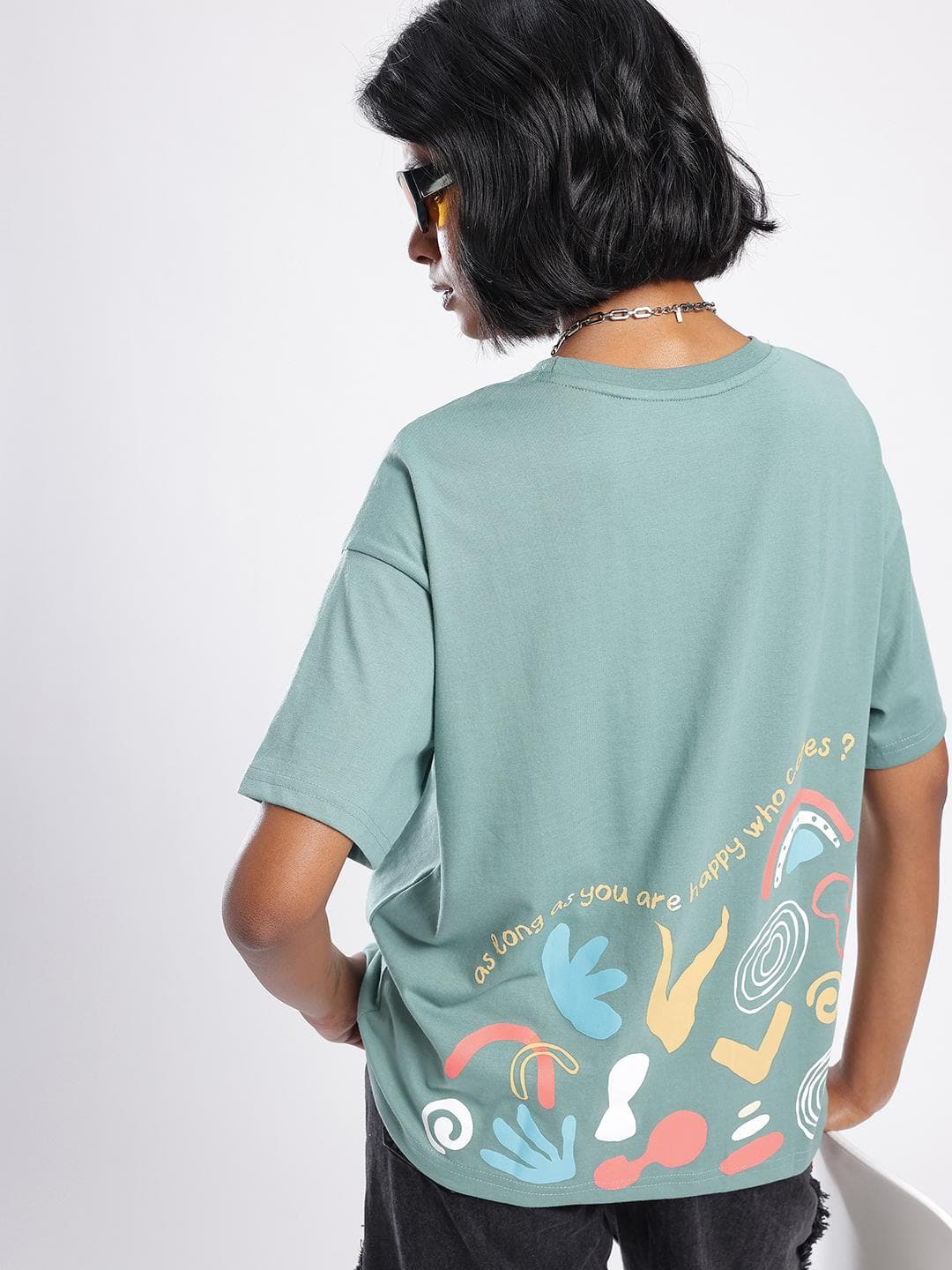 glitchez Graphic Printed Oversized Fit T-shirt