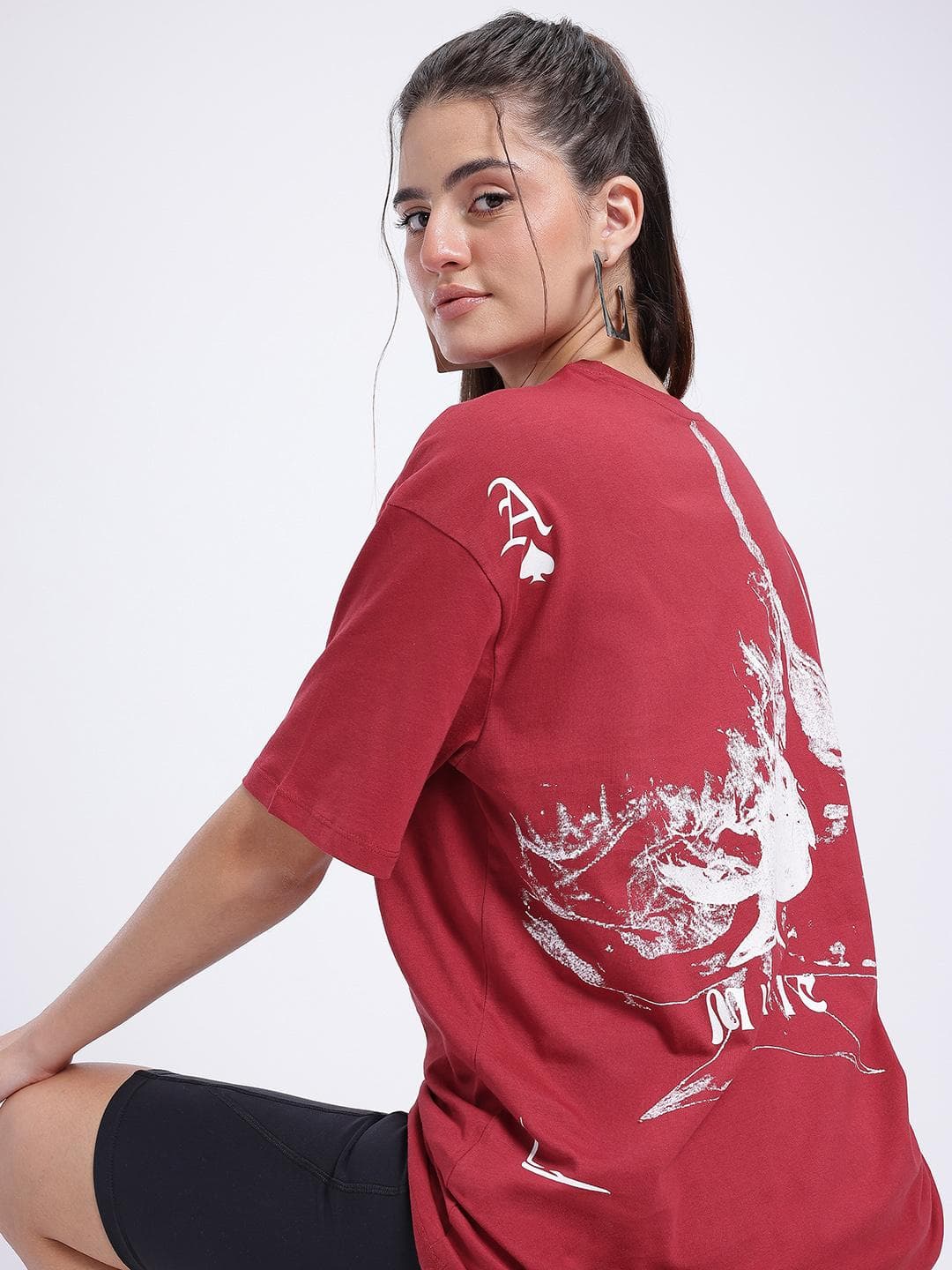 glitchez Graphics Print Pure Cotton Drop-Sleeves Oversized Longline T-shirt