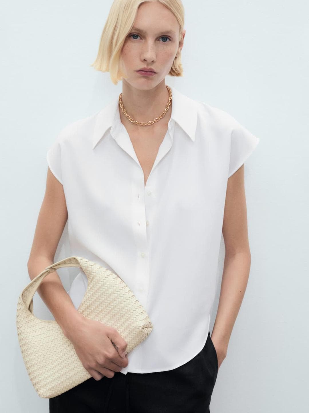 MANGO Solid Extended Sleeves Casual Shirt