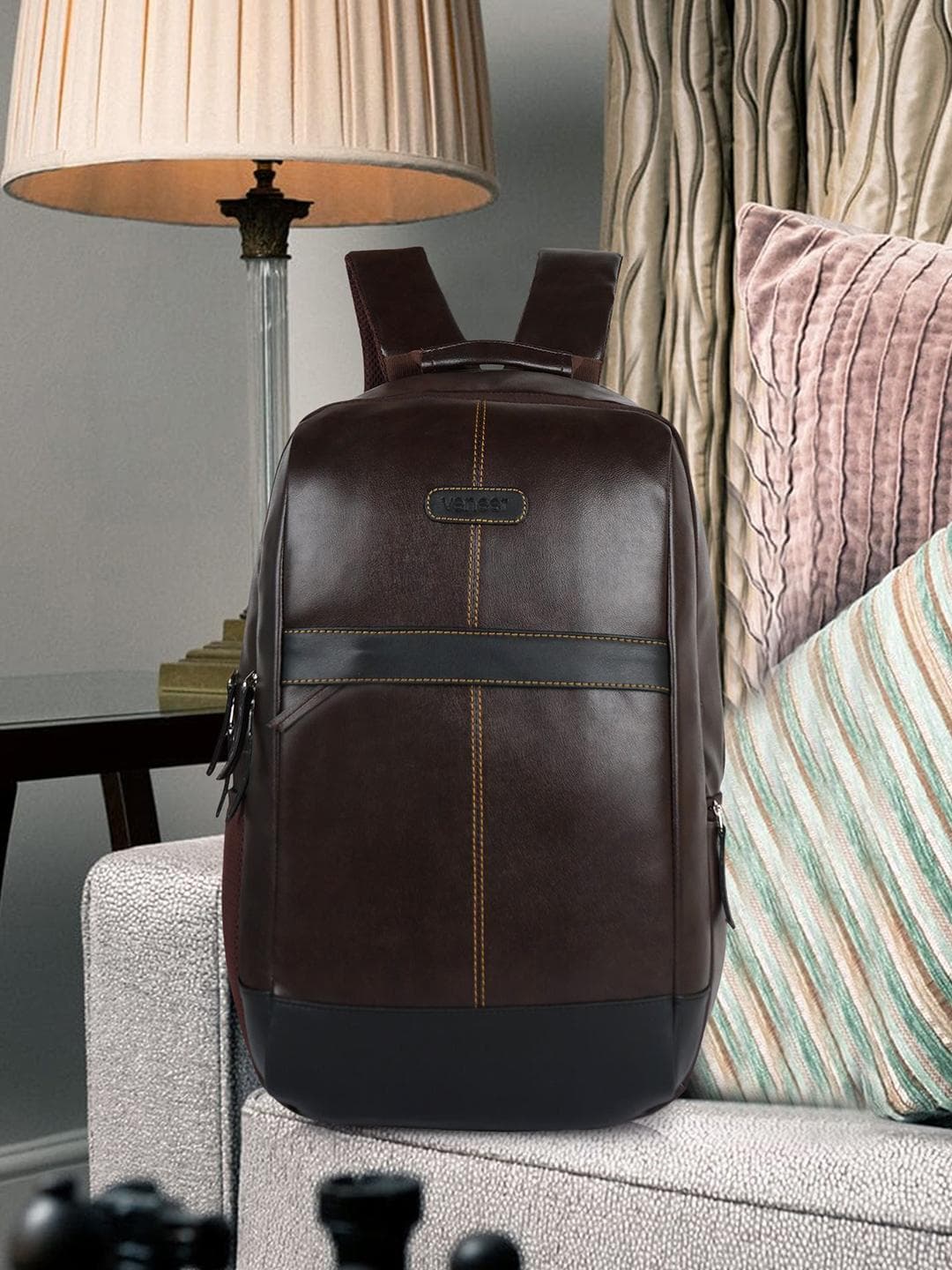 Veneer Unisex Synthetic Leather Adjustable Buckle Stylish Laptop Backpack