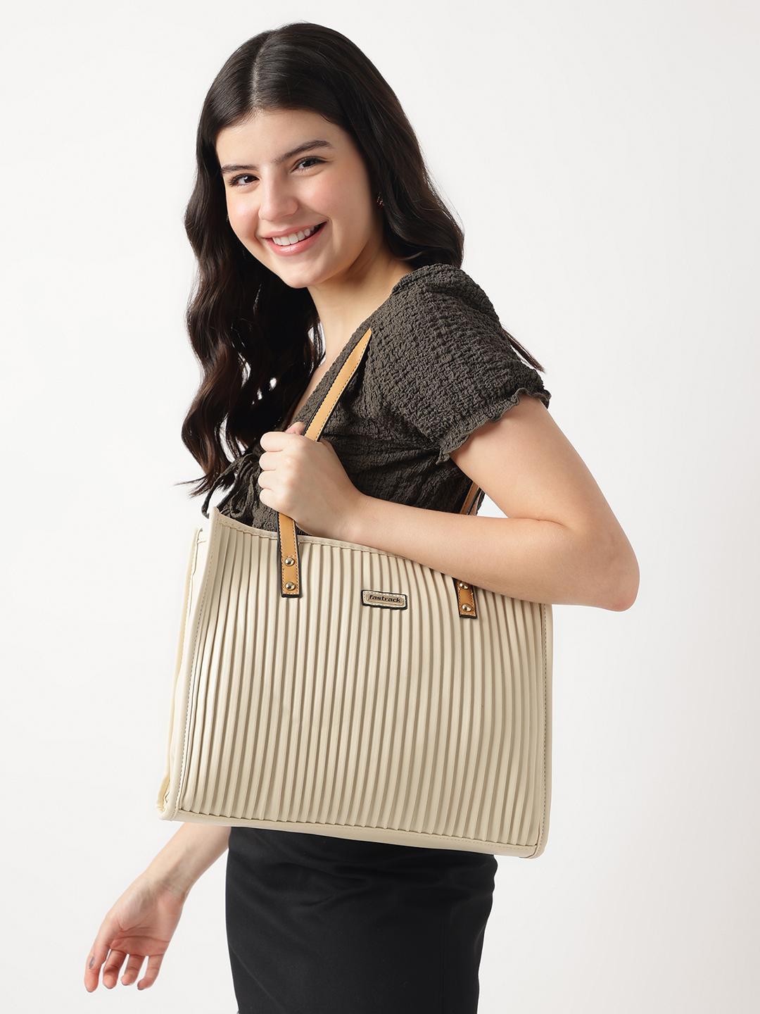 Buy Fastrack Women Self Striped Large Tote Bag With Multiple Pockets Fits Upto 13