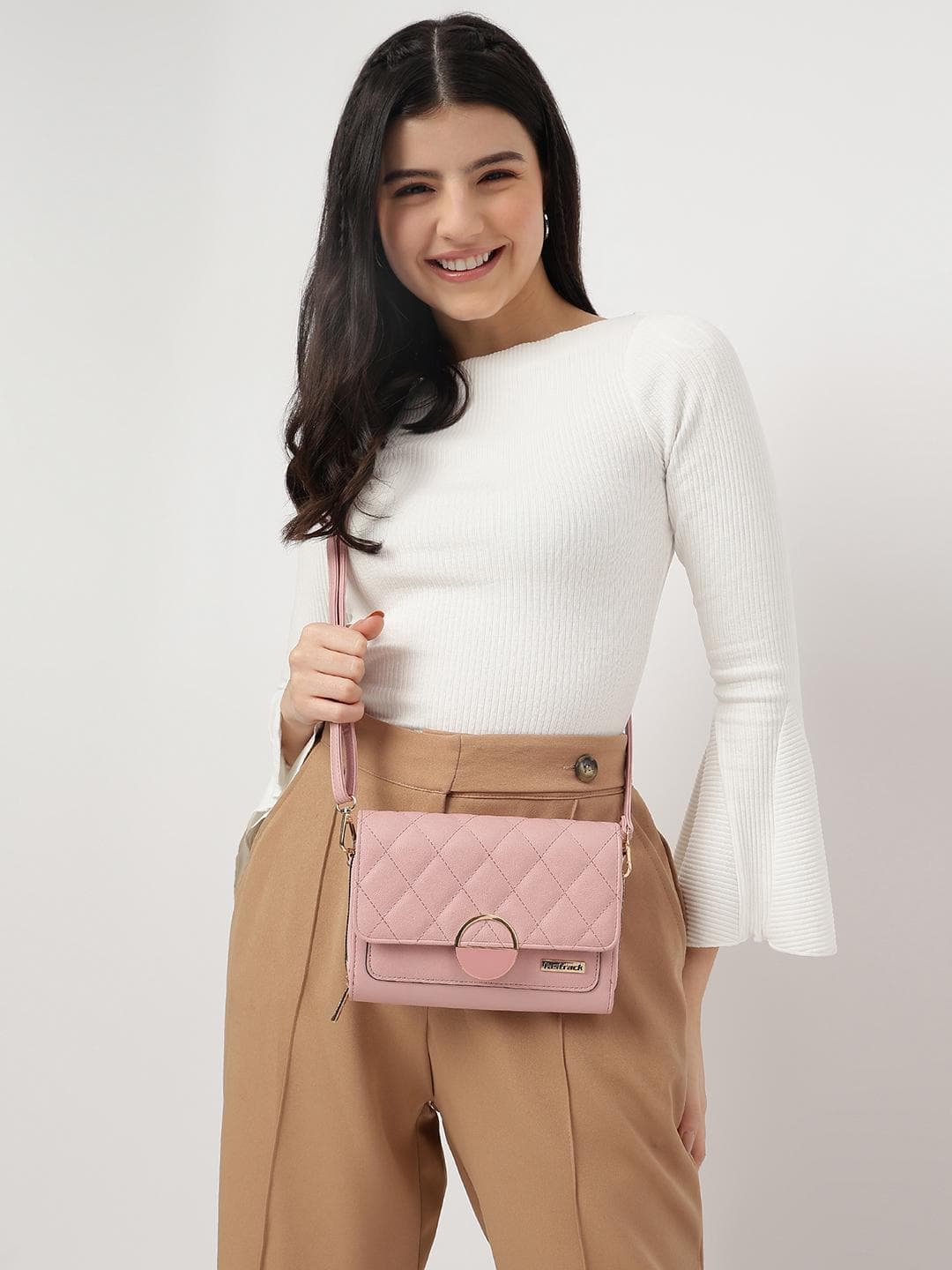 Fastrack Women Pink Quilted Envelope Clutch