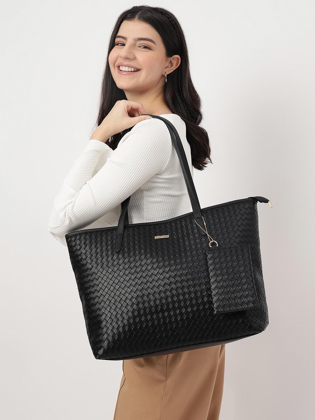 Buy Fastrack Women Textured Oversized Tote Bag Fits Upto 15