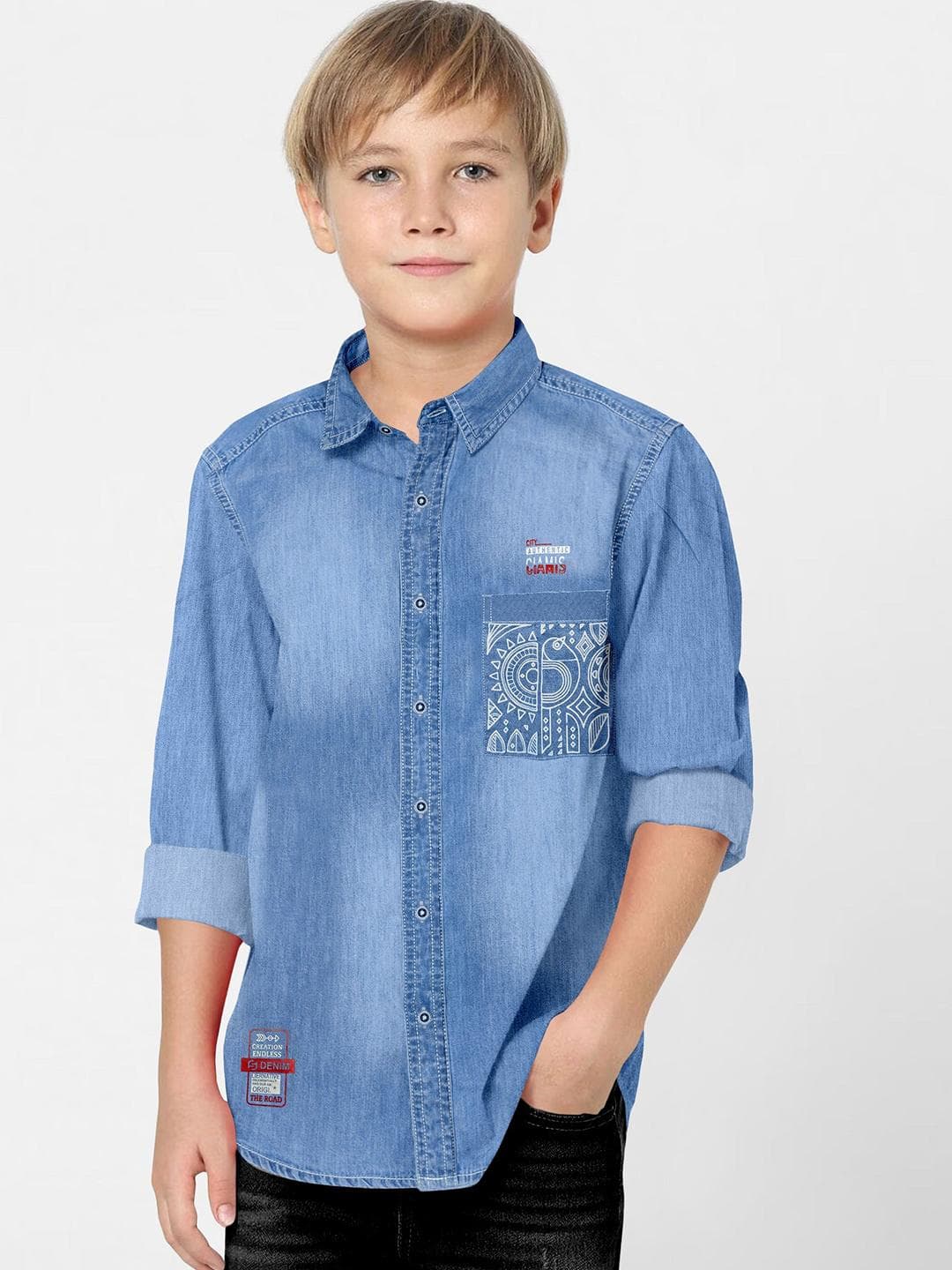 FABFARM Boys Classic Fit Solid Spread Collar Casual Shirt