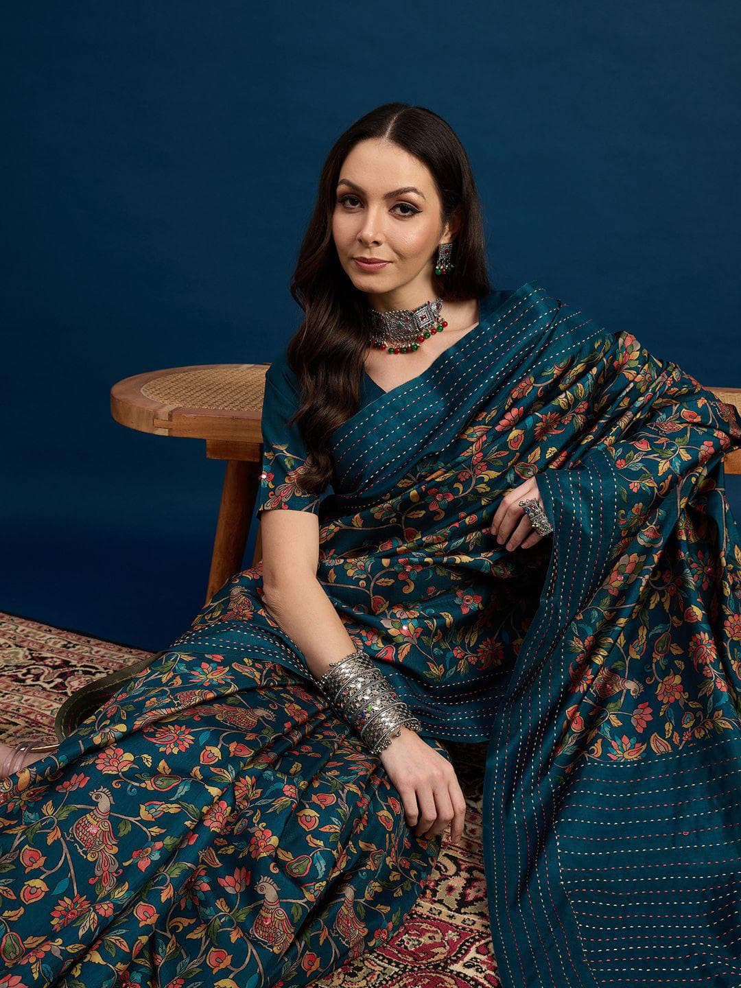Sangria Ethnic Motifs Printed Saree With Unstitched Blouse Piece