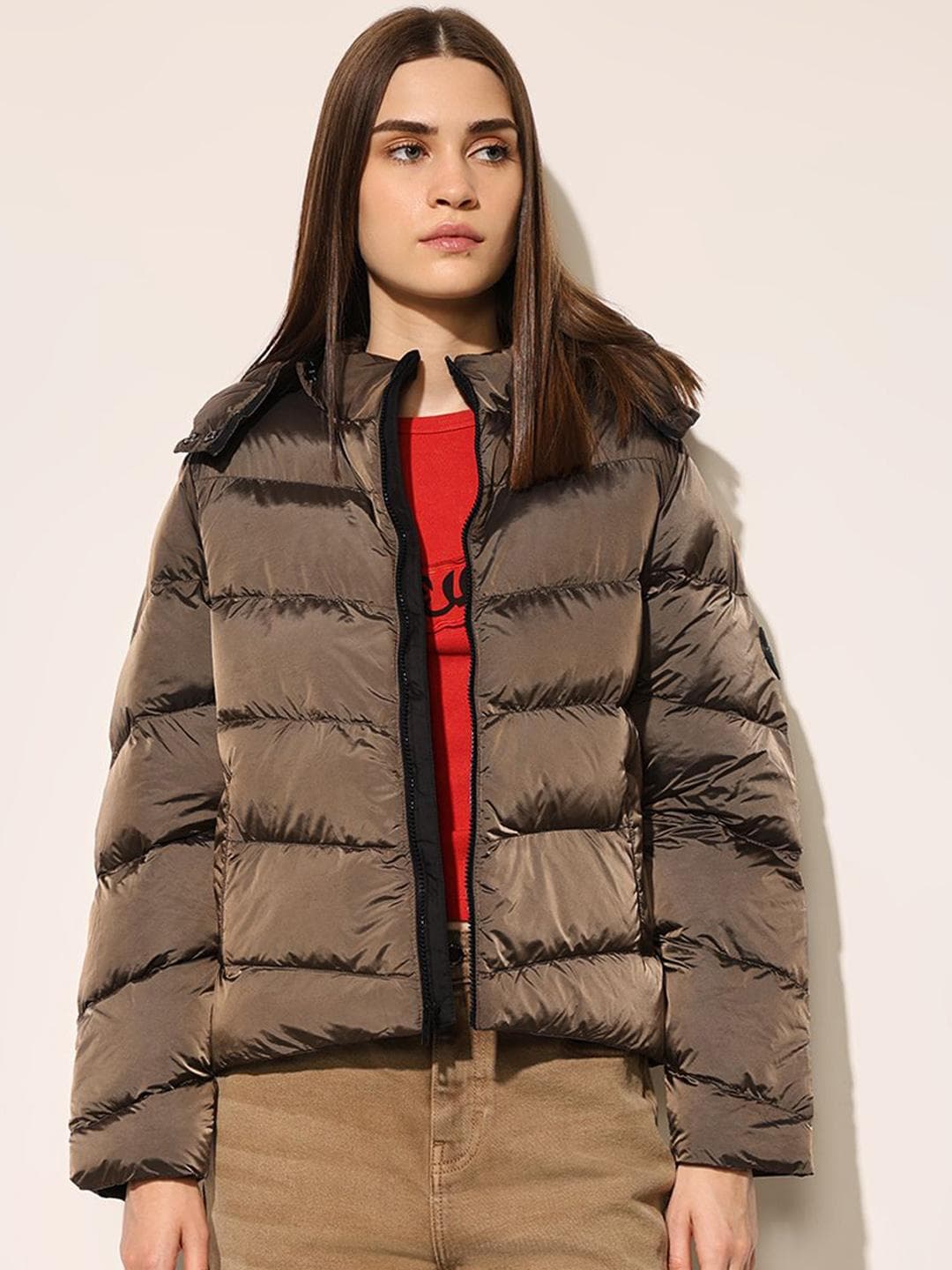 ONLY Women Hooded Solid Casual Puffer Jacket