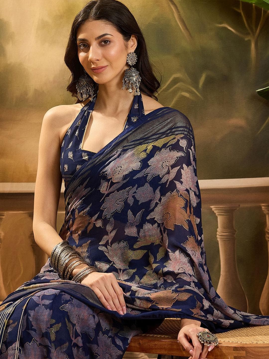 Sangria Ethnic Motifs Printed Saree With Blouse Piece