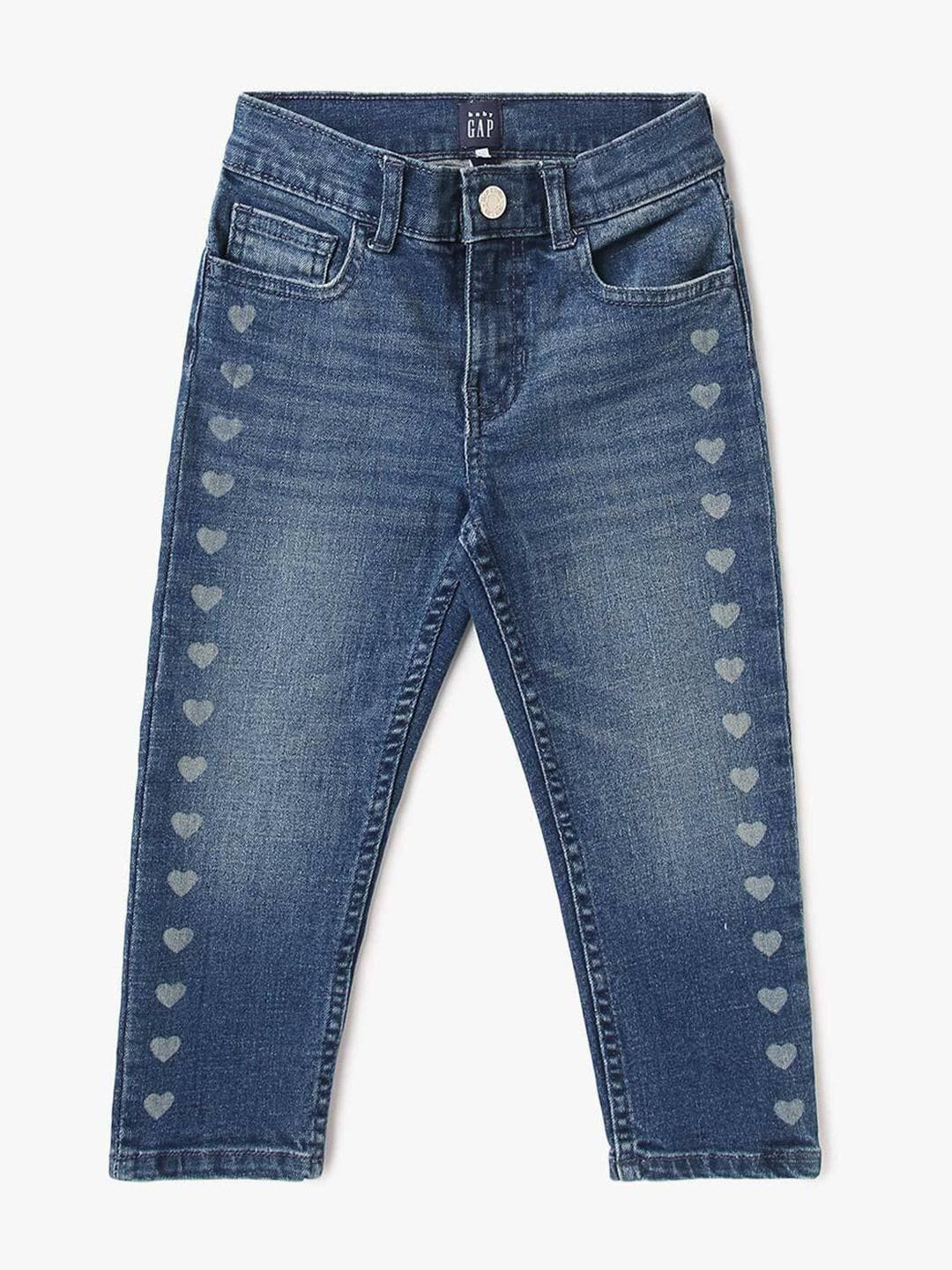 GAP Girls Regular Fit Mid-Rise Light Fade Side Printed Stretchable Jeans